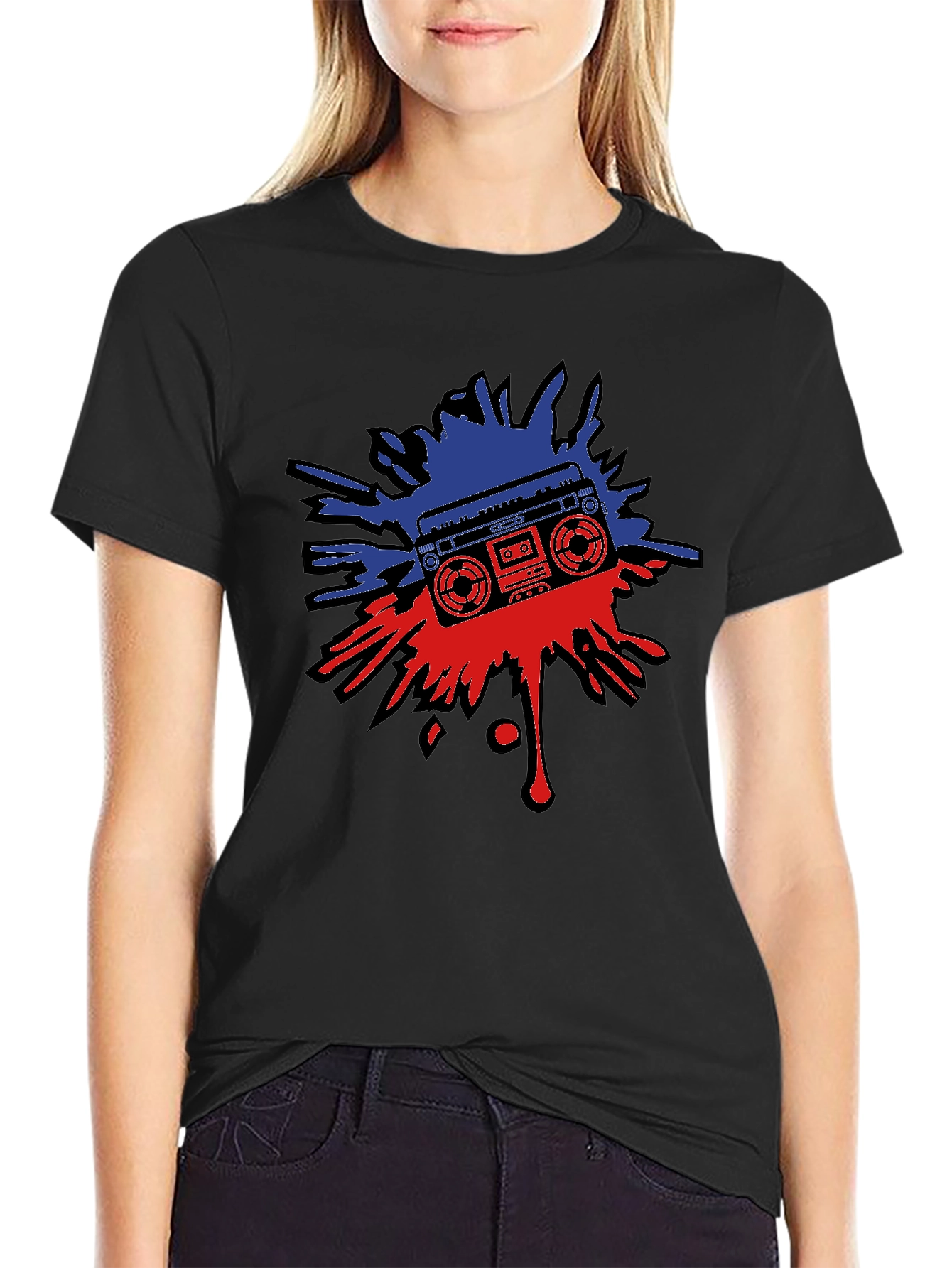 Retro Boombox Splatter Graphic T-Shirt