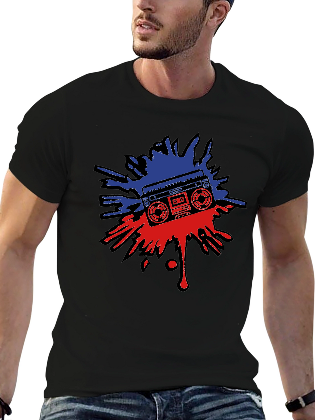 Retro Boombox Splatter Graphic T-Shirt