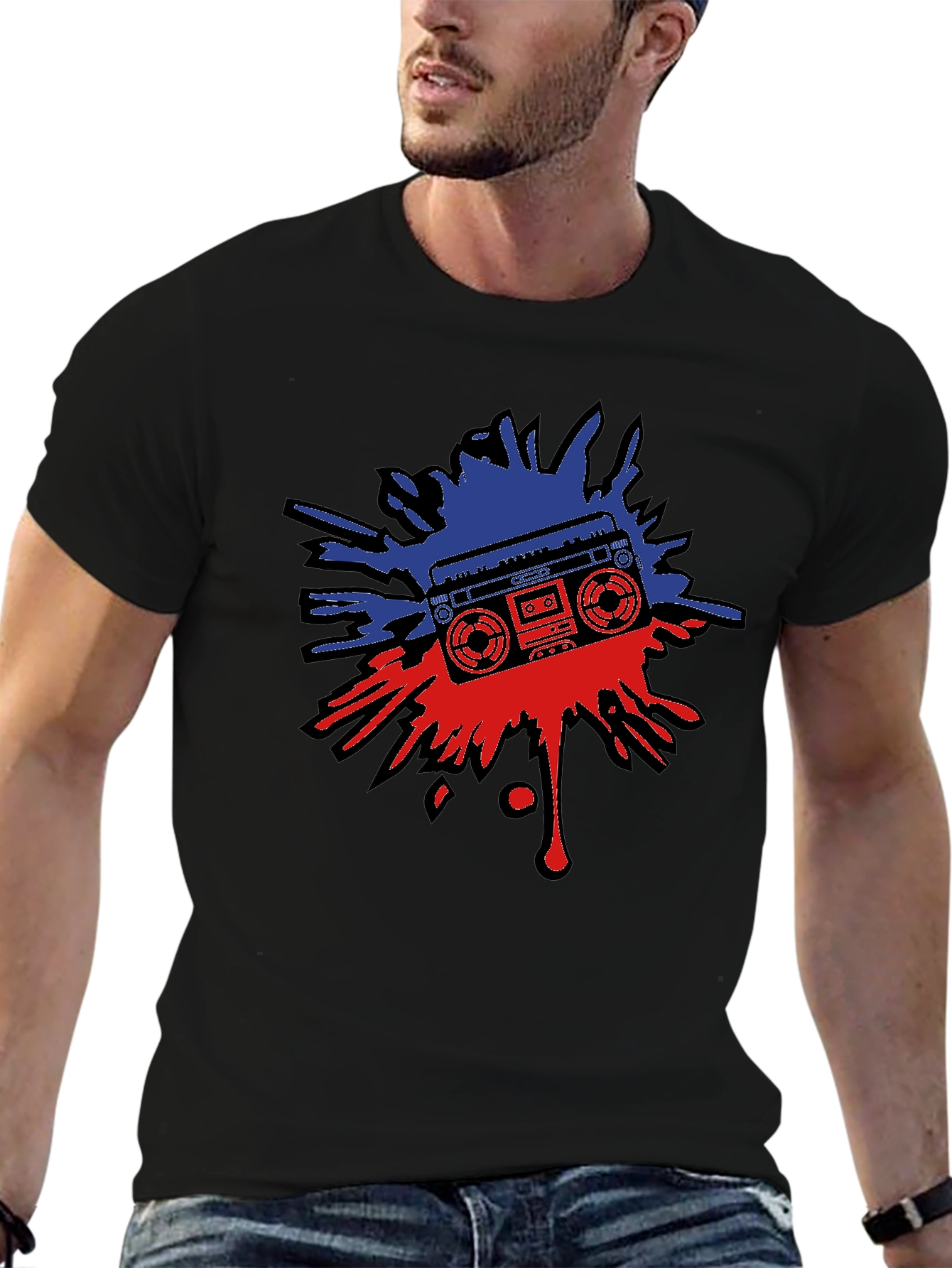 Retro Boombox Splatter Graphic T-Shirt