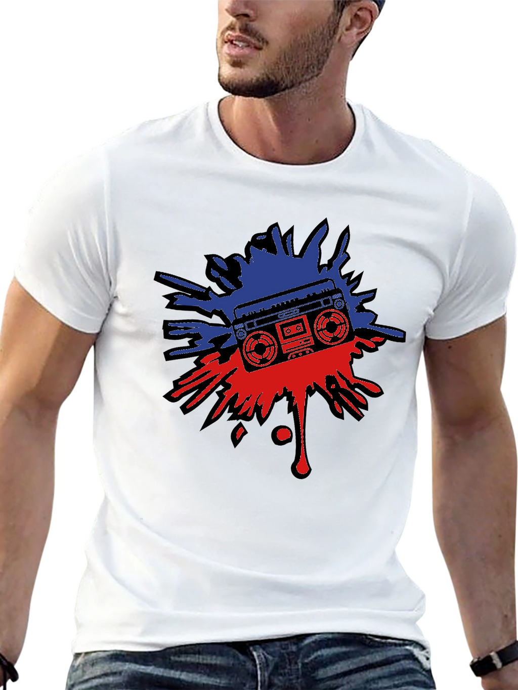 Retro Boombox Splatter Graphic T-Shirt