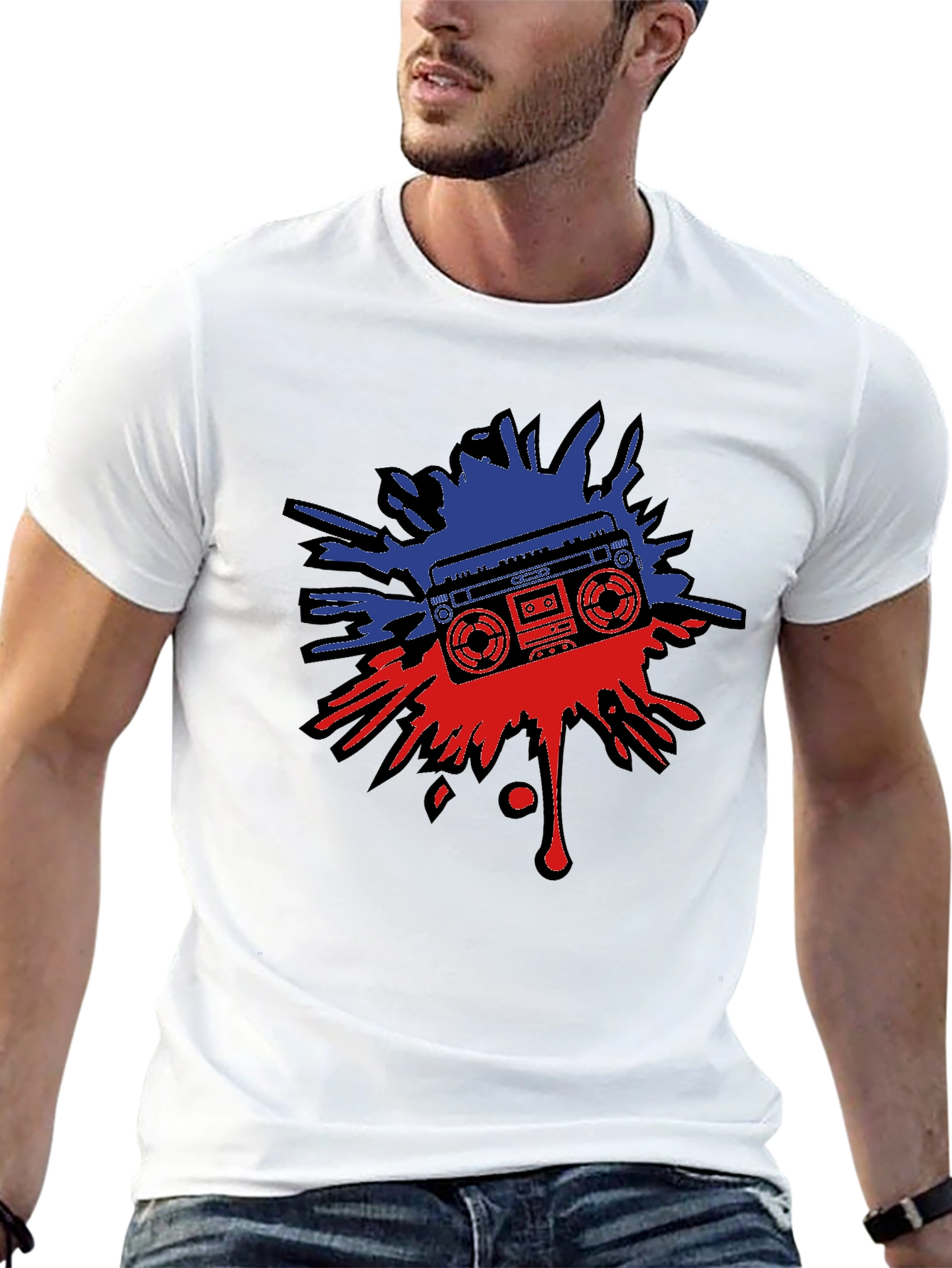 Retro Boombox Splatter Graphic T-Shirt