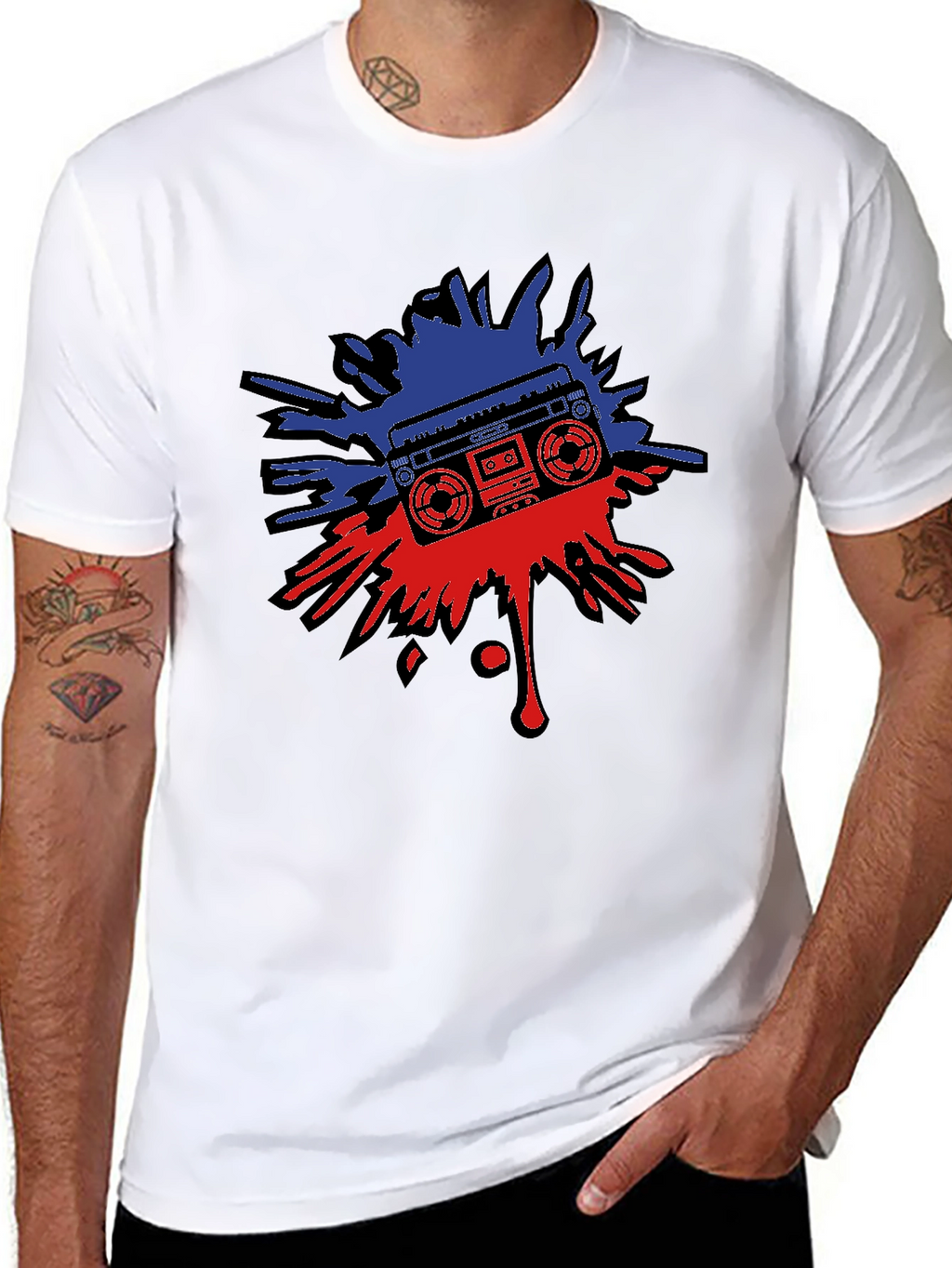 Retro Boombox Splatter Graphic T-Shirt