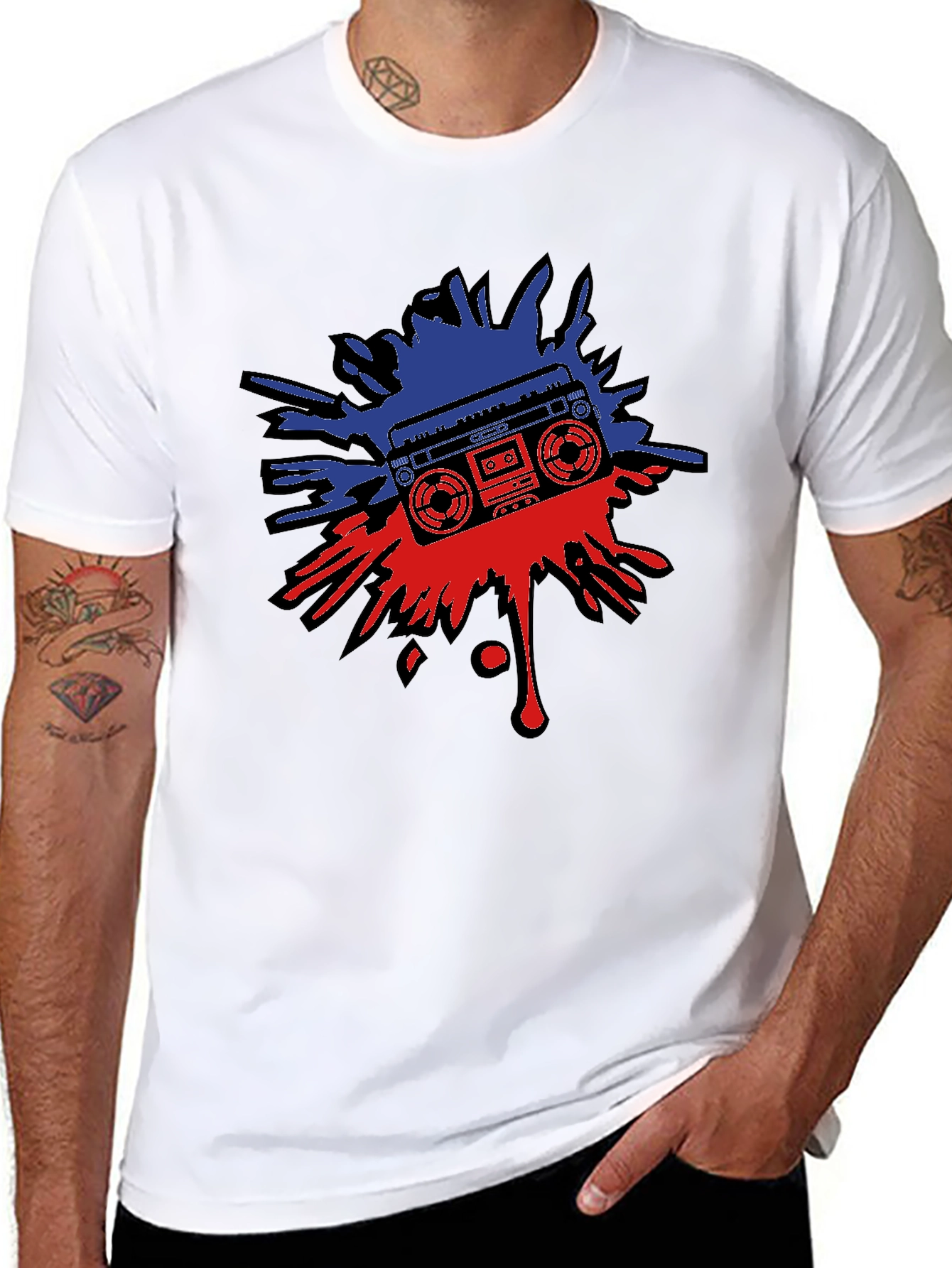 Retro Boombox Splatter Graphic T-Shirt