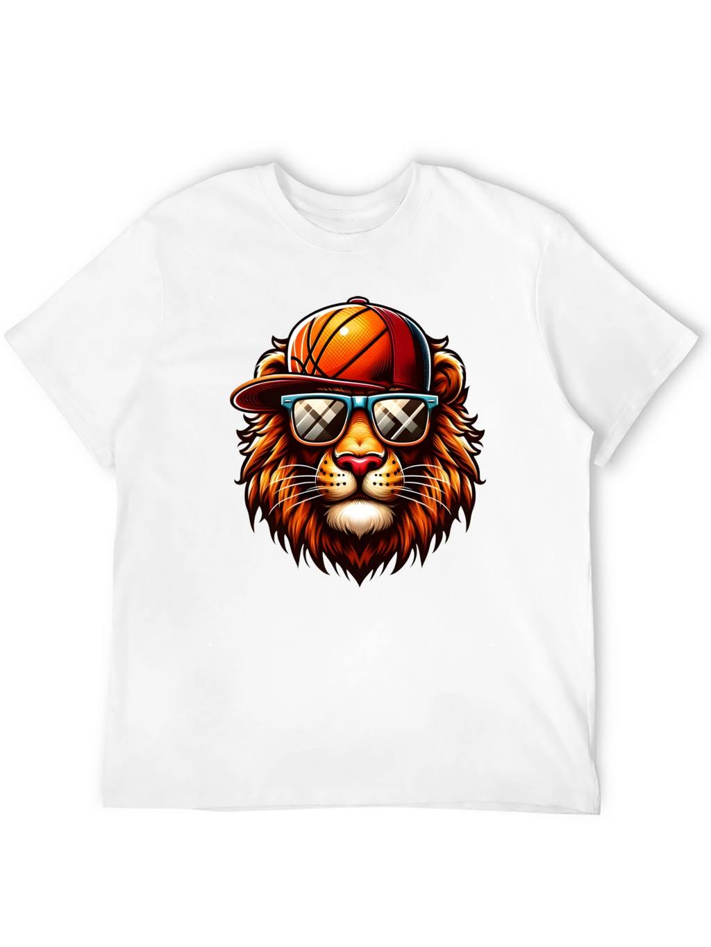 Cool Lion Graphic Tee - Basketball Hat & Shades
