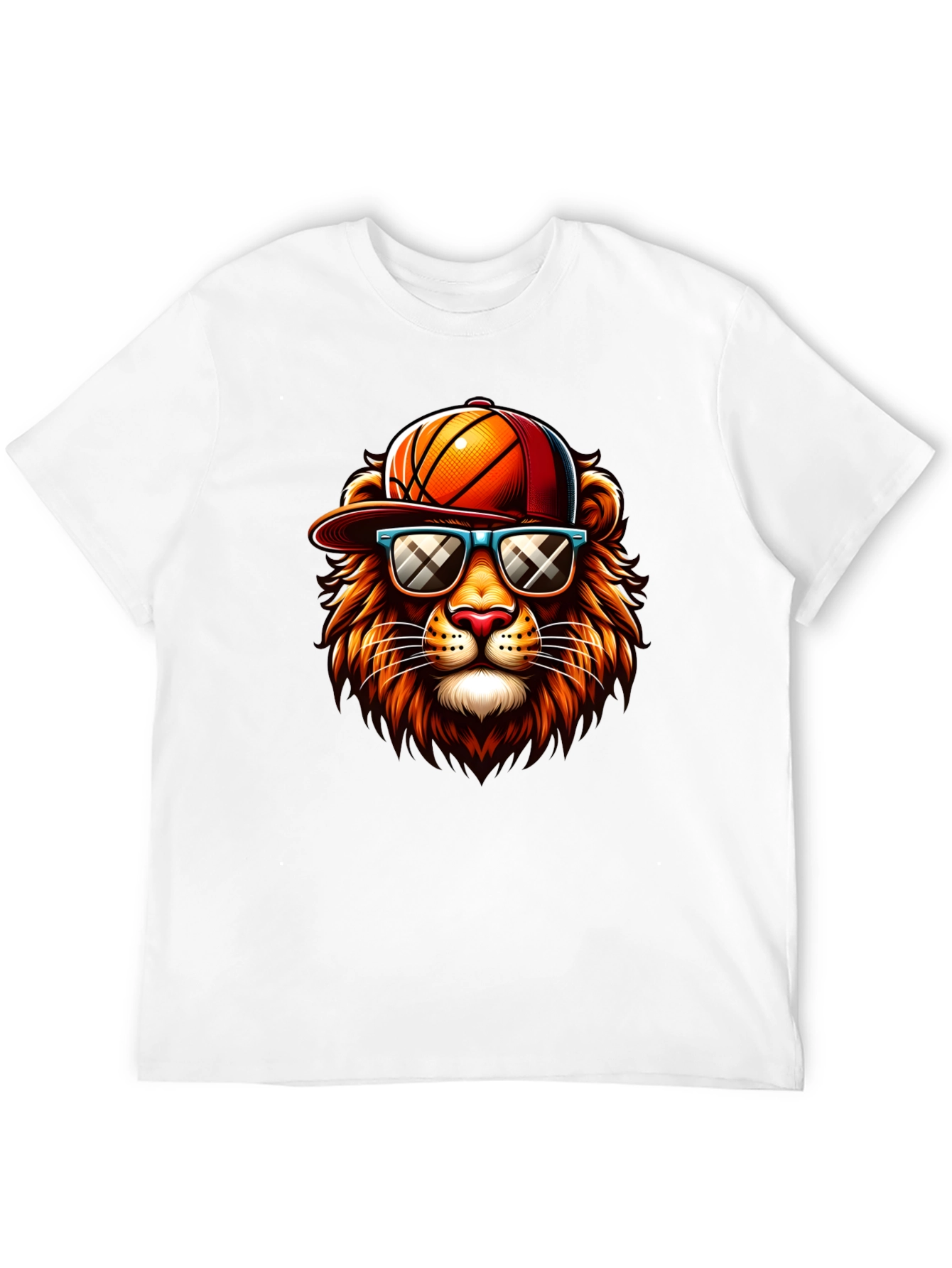 Cool Lion Graphic Tee - Basketball Hat & Shades