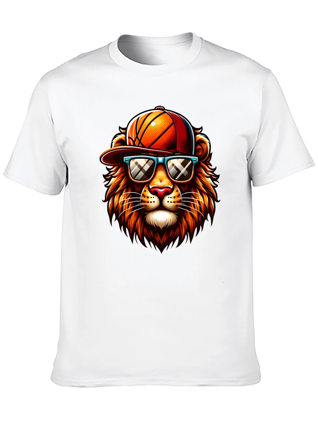 Cool Lion Graphic Tee - Basketball Hat & Shades