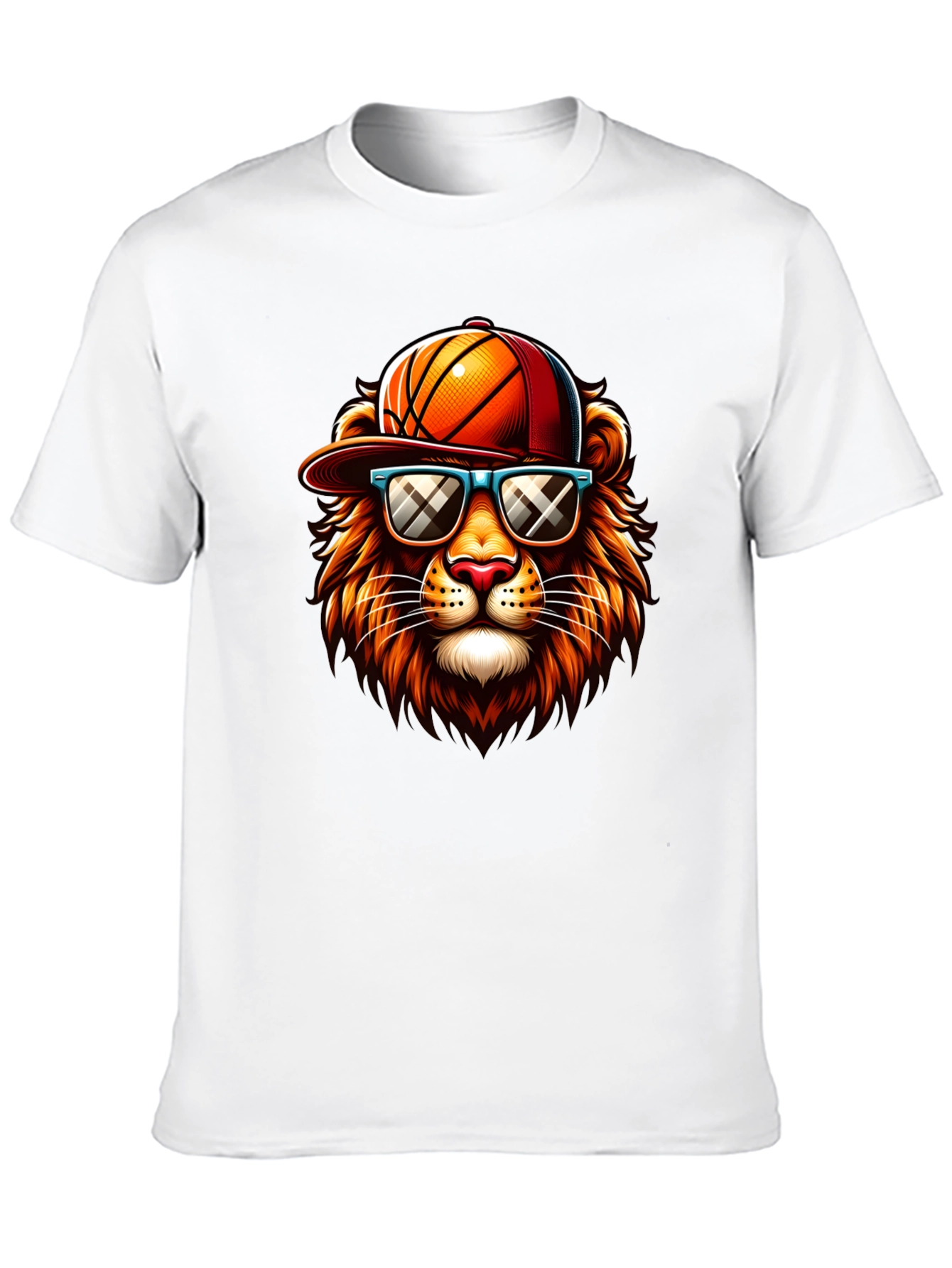 Cool Lion Graphic Tee - Basketball Hat & Shades