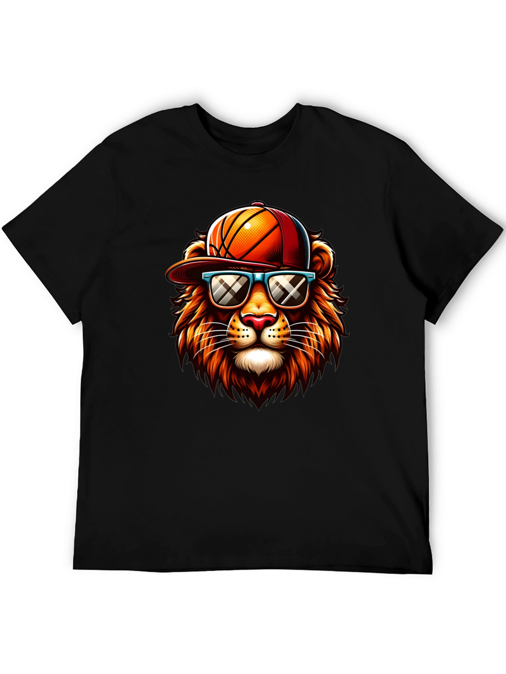 Cool Lion Graphic Tee - Basketball Hat & Shades