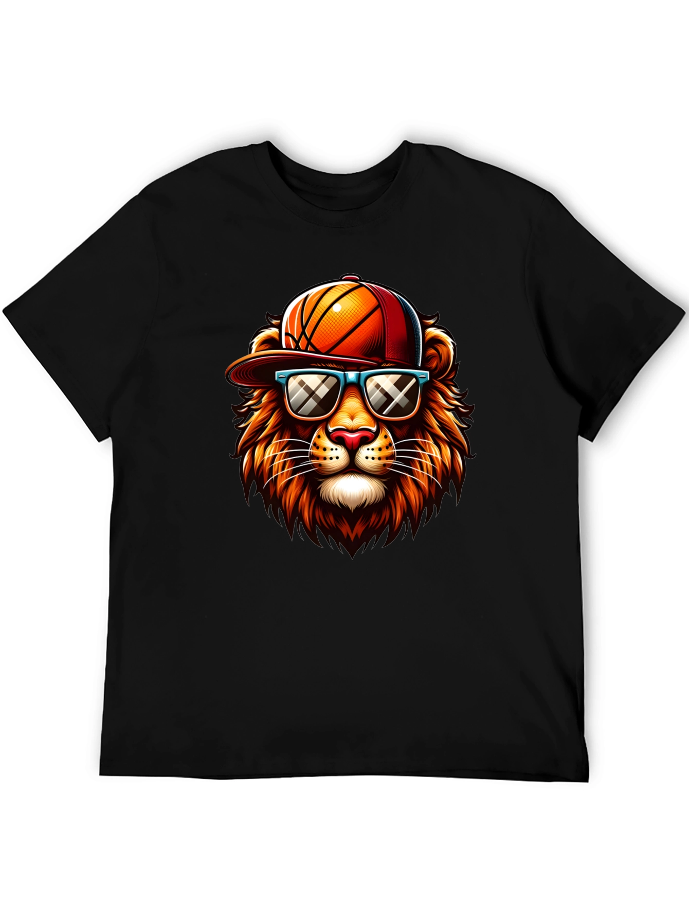 Cool Lion Graphic Tee - Basketball Hat & Shades