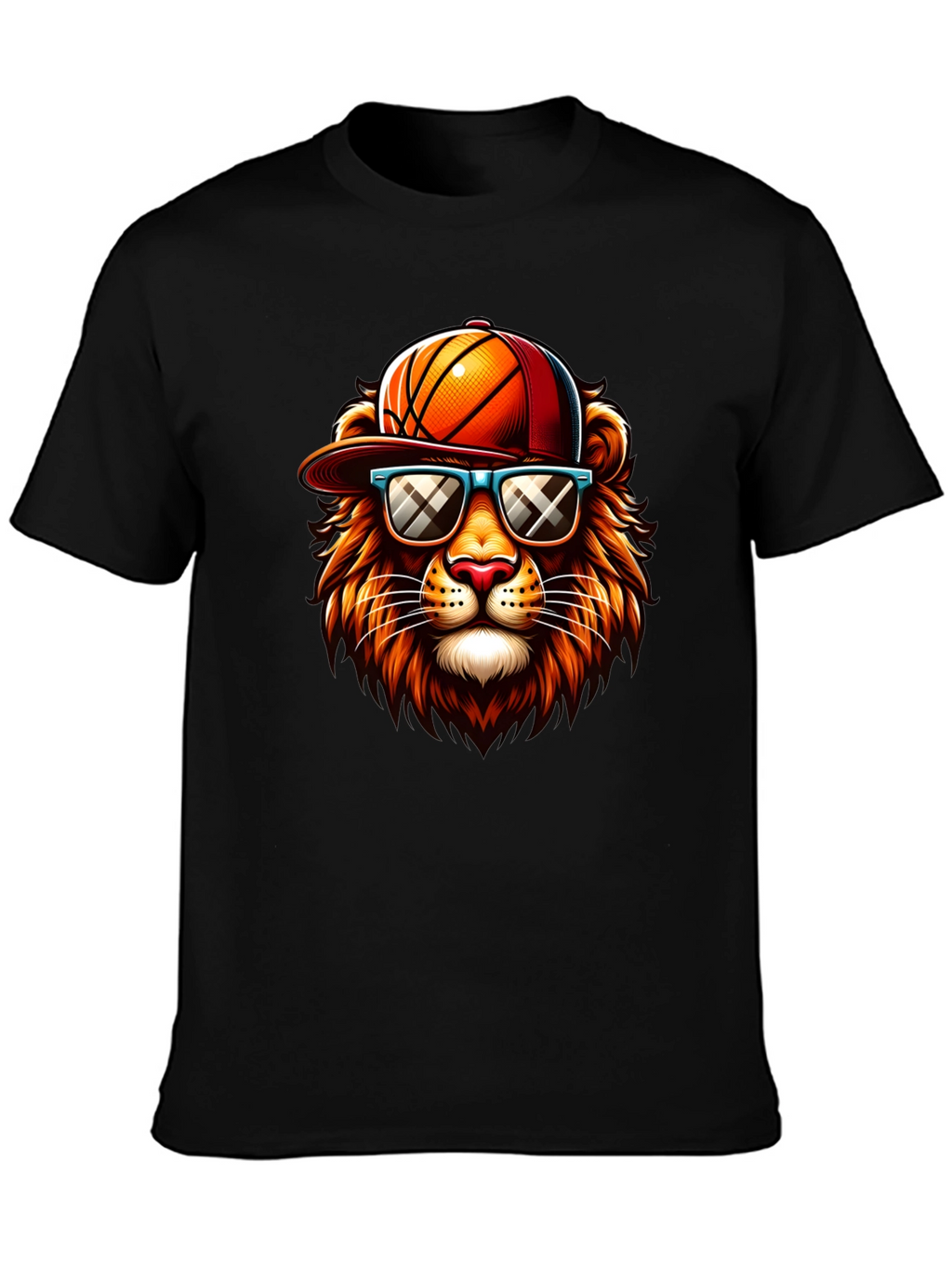 Cool Lion Graphic Tee - Basketball Hat & Shades