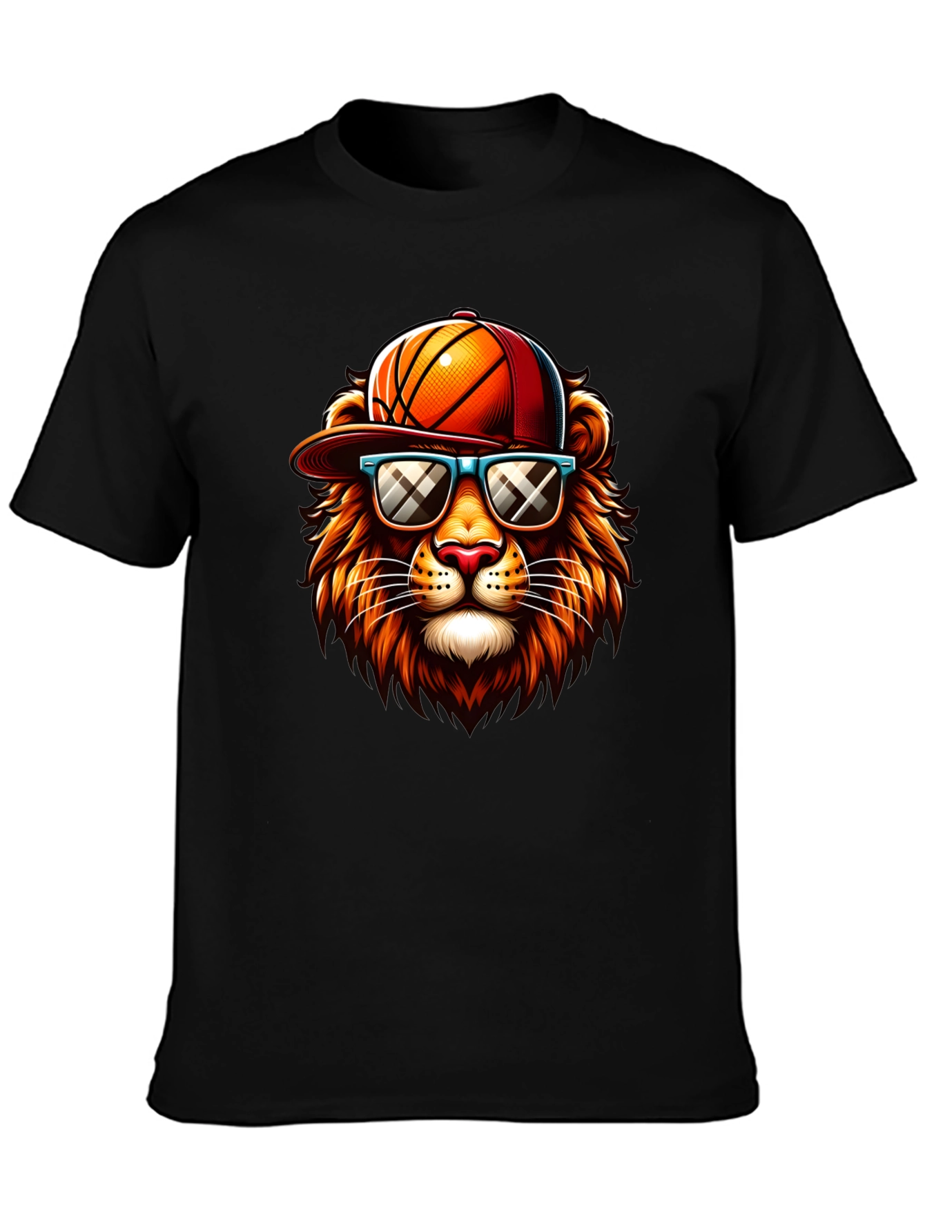 Cool Lion Graphic Tee - Basketball Hat & Shades