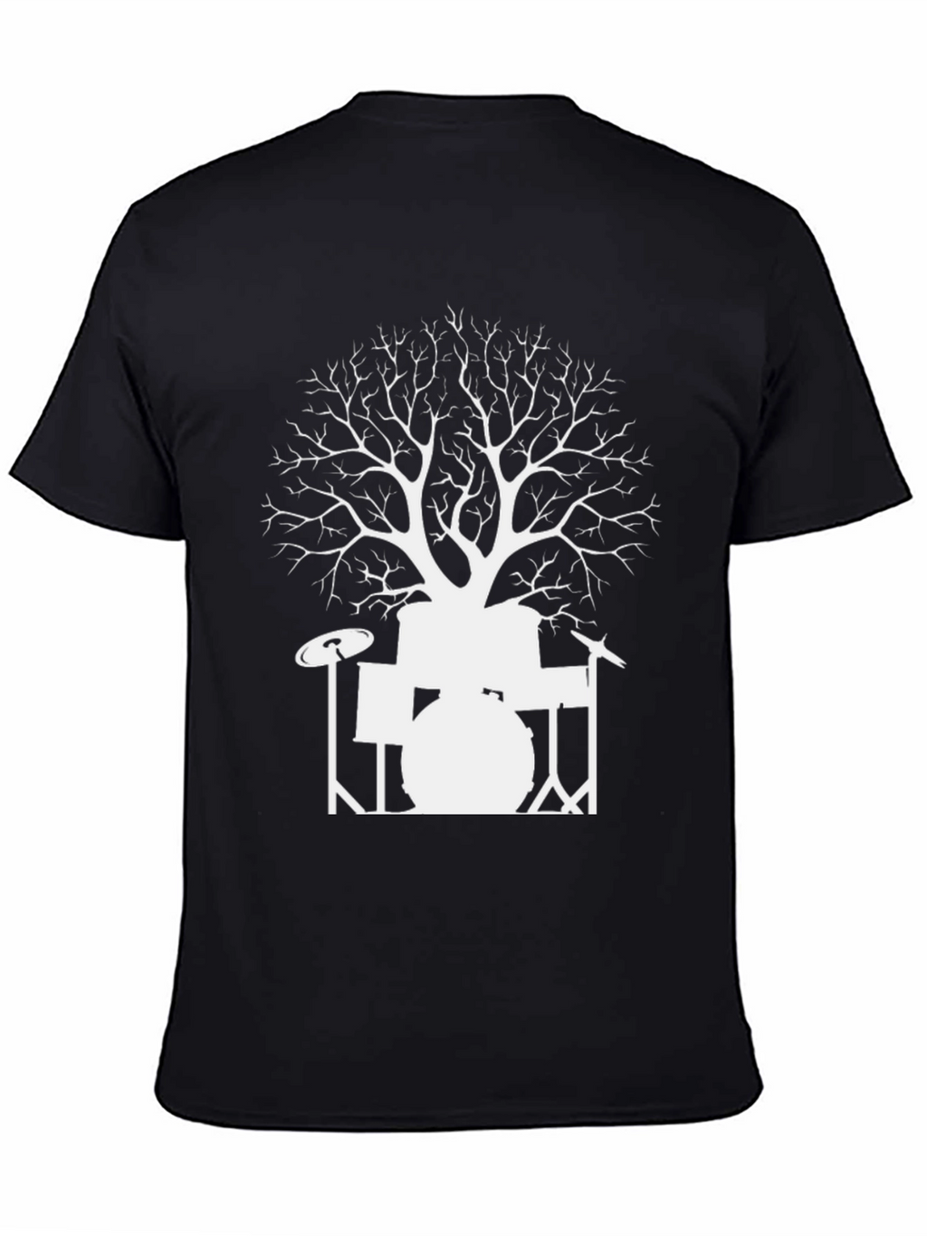 Drum Set Tree Graphic T-Shirt - Black Cotton Tee