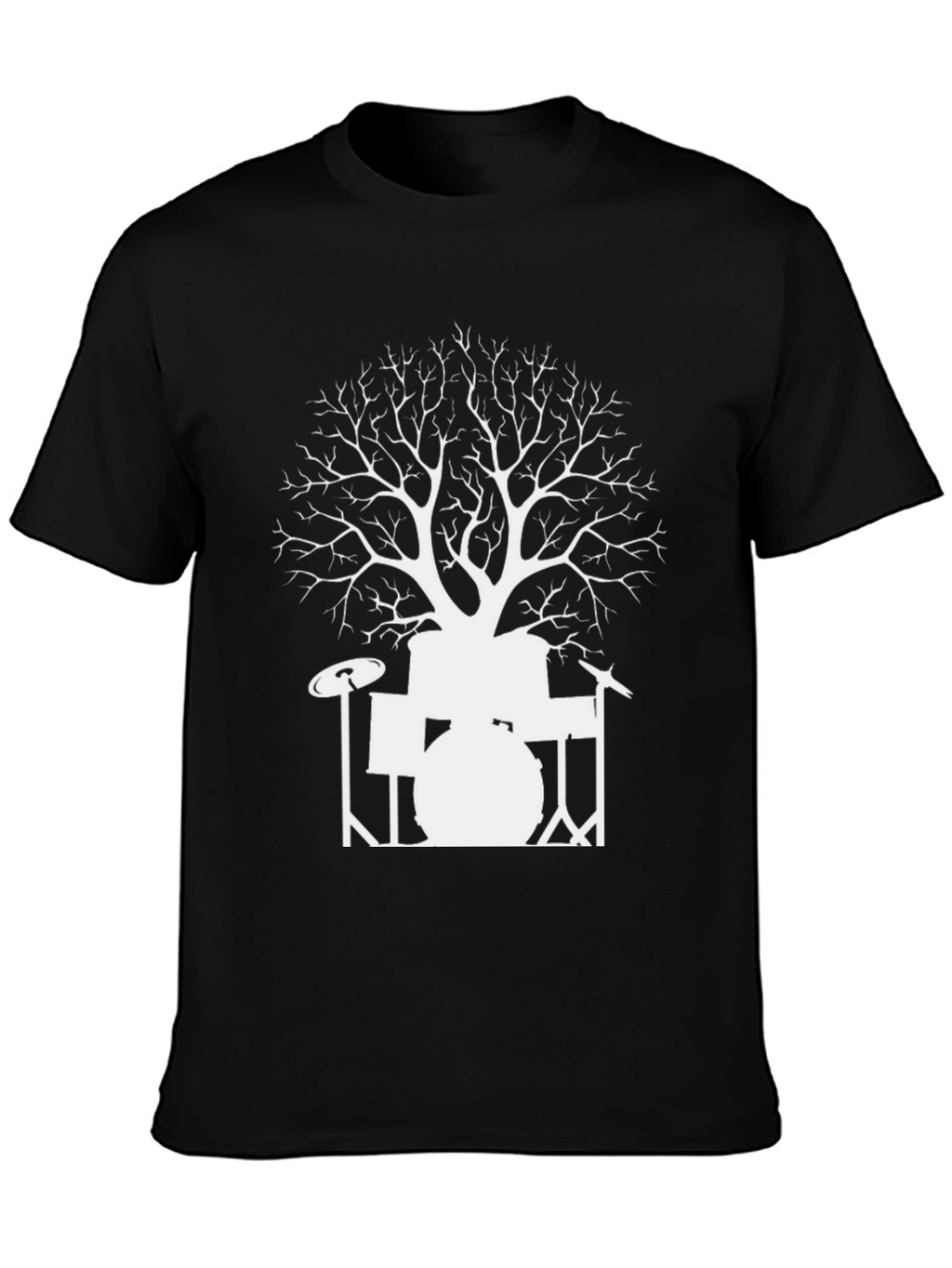 Drum Set Tree Graphic T-Shirt - Black Cotton Tee