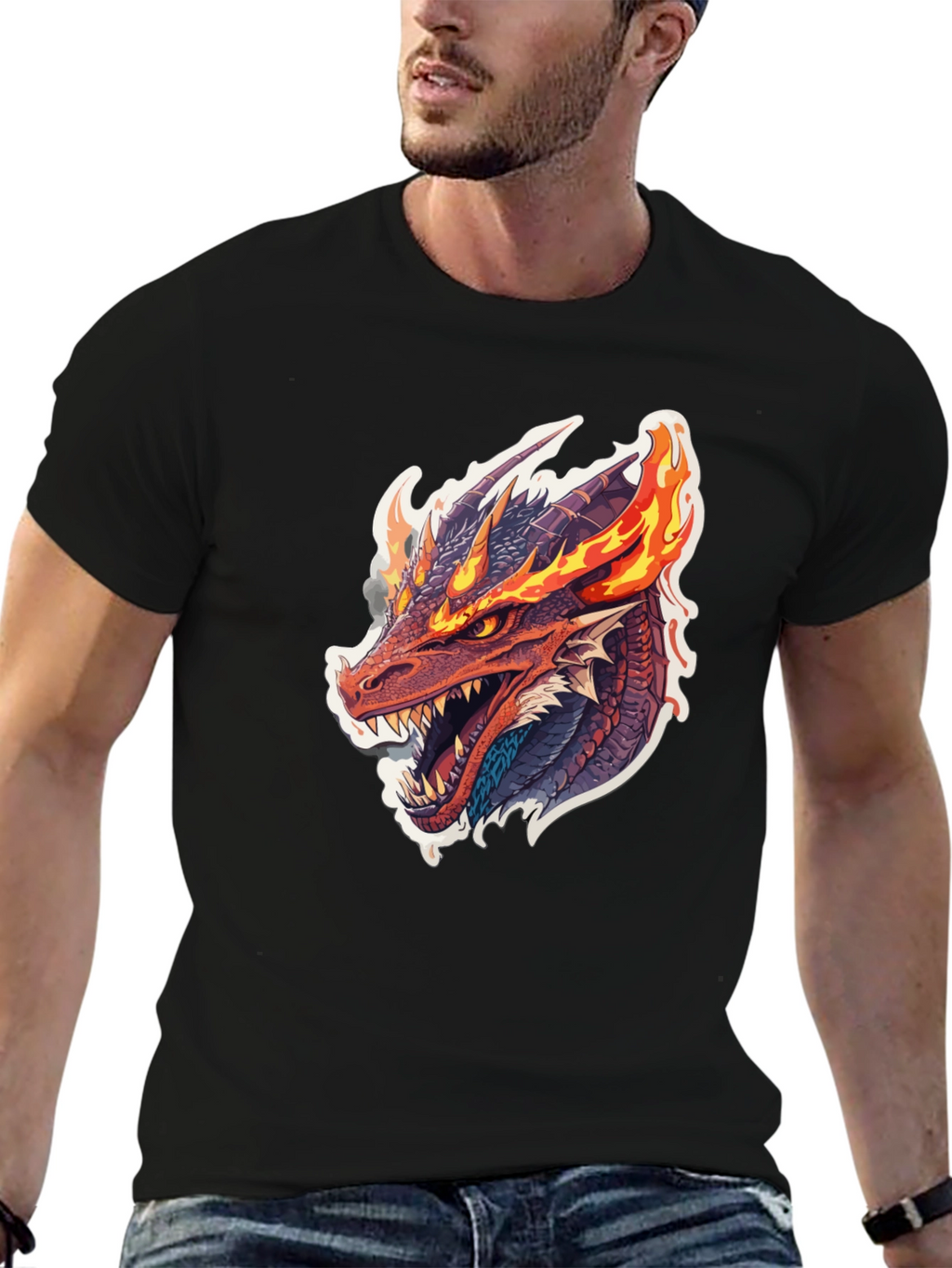 Fiery Dragon Graphic Tee - Mens Black T-Shirt