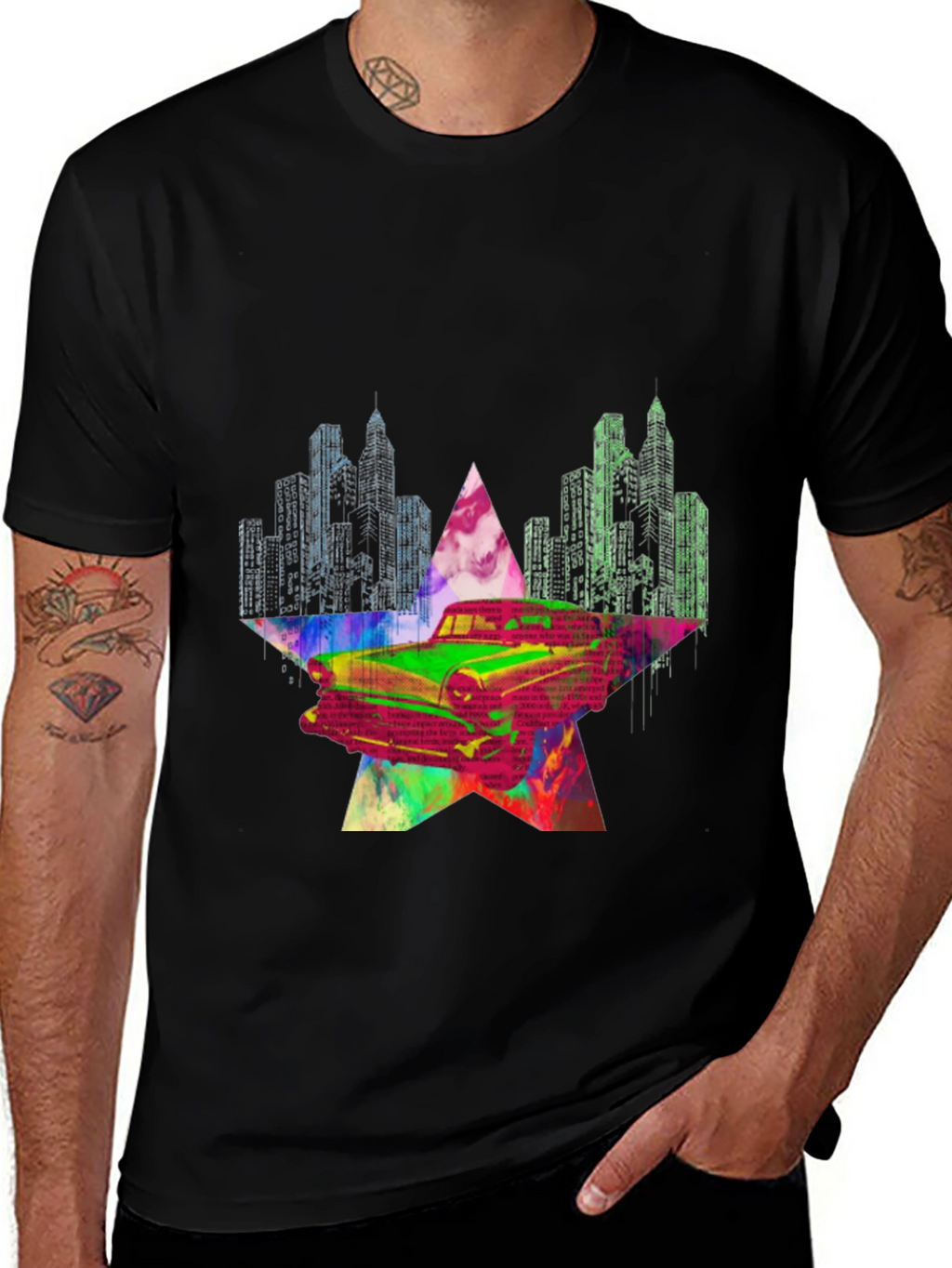 Retro Car Graphic Tee - Cityscape Star Design
