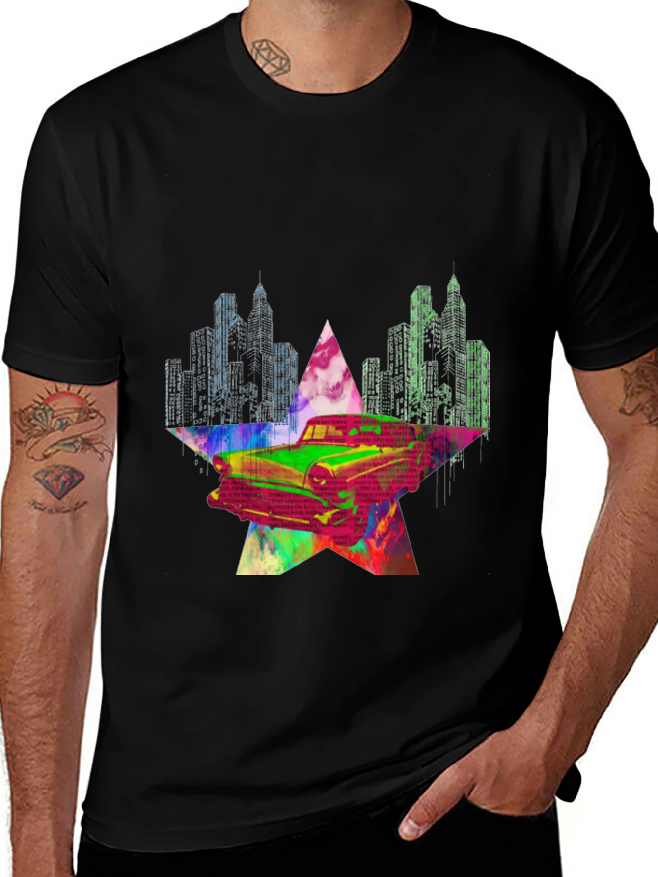 Retro Car Graphic Tee - Cityscape Star Design