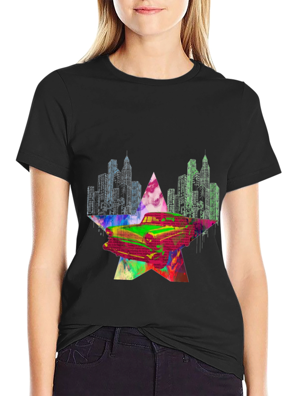 Retro Car Graphic Tee - Cityscape Star Design