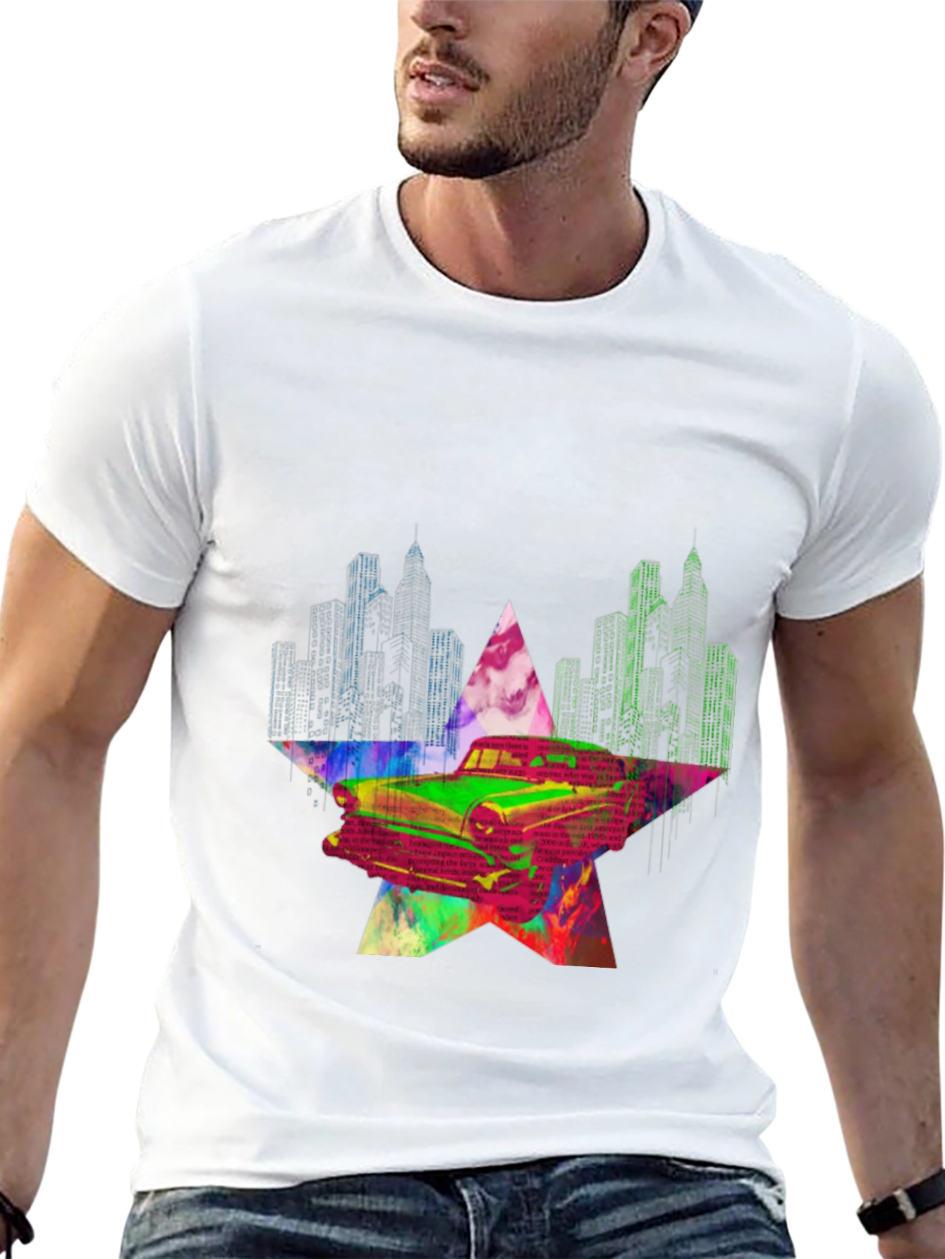 Retro Car Graphic Tee - Cityscape Star Design