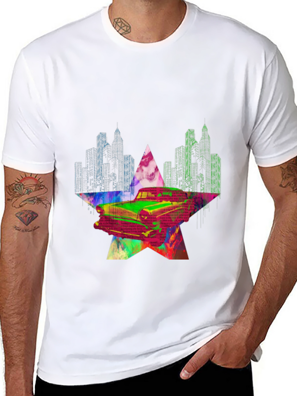 Retro Car Graphic Tee - Cityscape Star Design