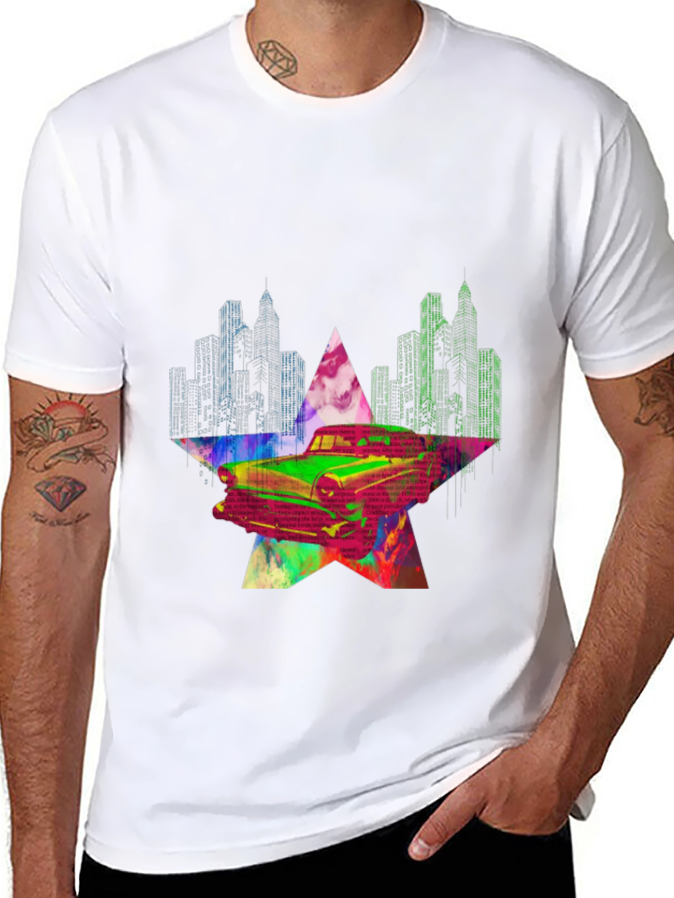 Retro Car Graphic Tee - Cityscape Star Design