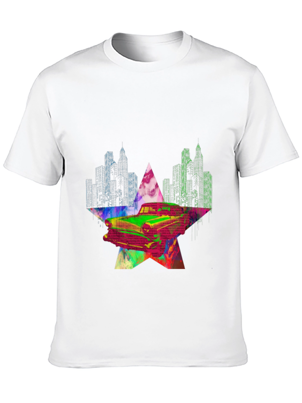 Retro Car Graphic Tee - Cityscape Star Design