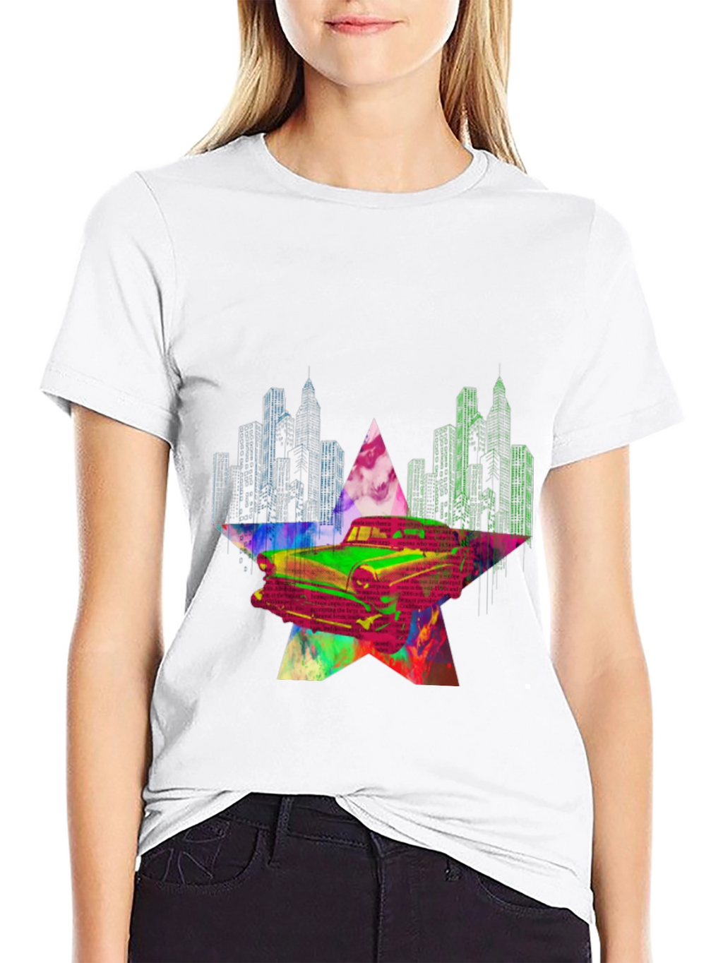 Retro Car Graphic Tee - Cityscape Star Design