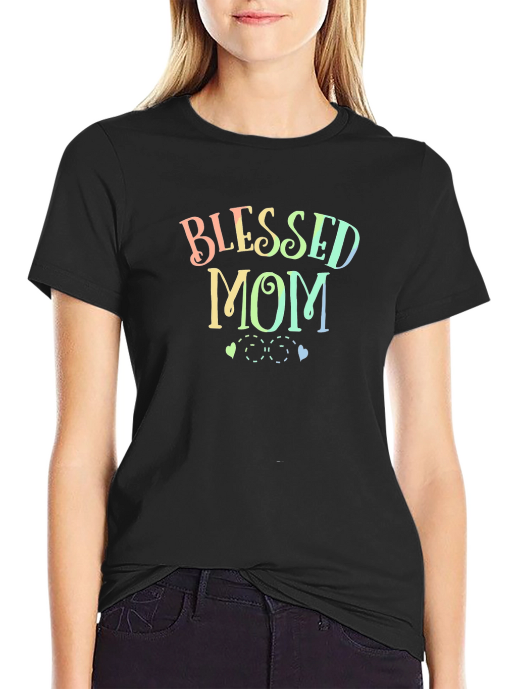 Blessed Mom T-Shirt - Rainbow Text