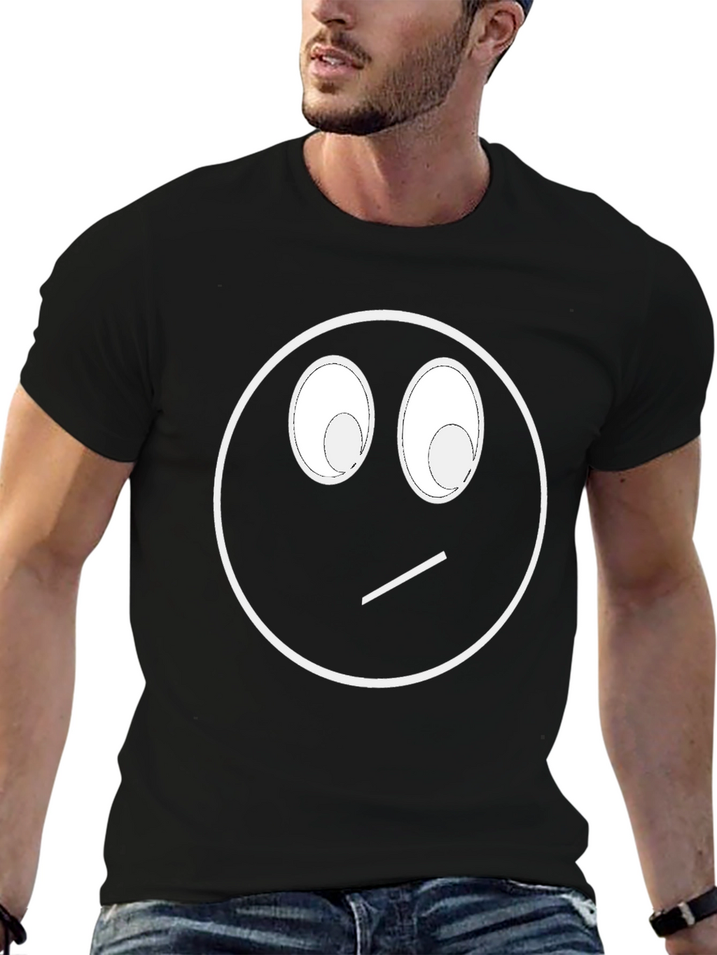 Funny Skeptical Smiley Face Graphic T-Shirt