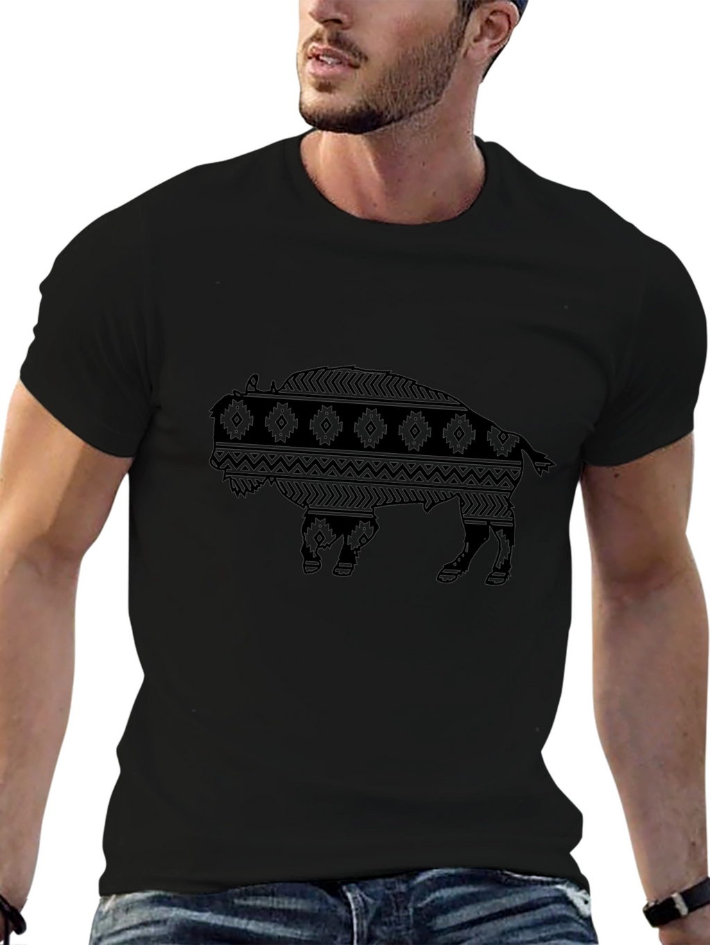 Tribal Bison Graphic Tee - Mens Black T-Shirt