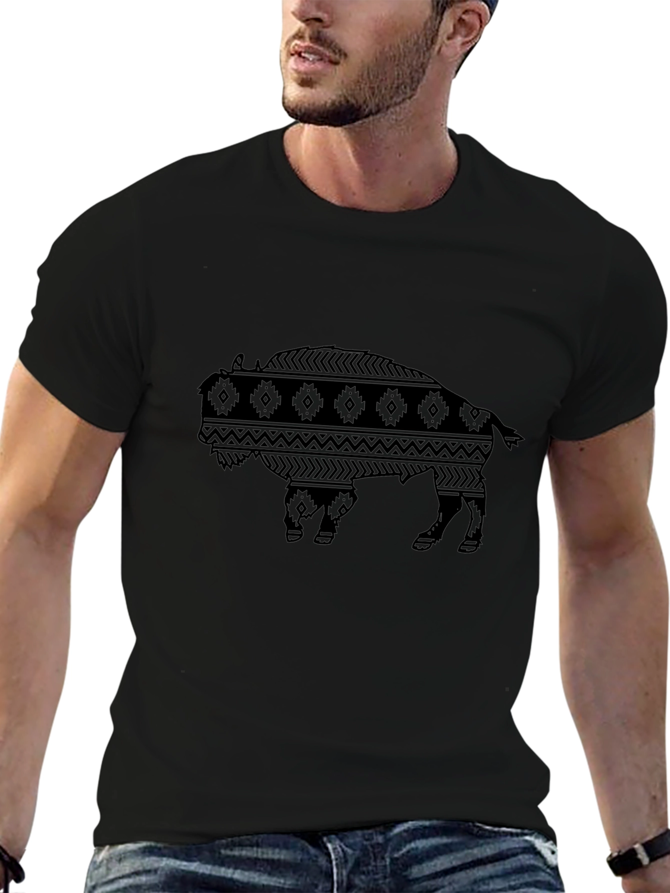 Tribal Bison Graphic Tee - Mens Black T-Shirt