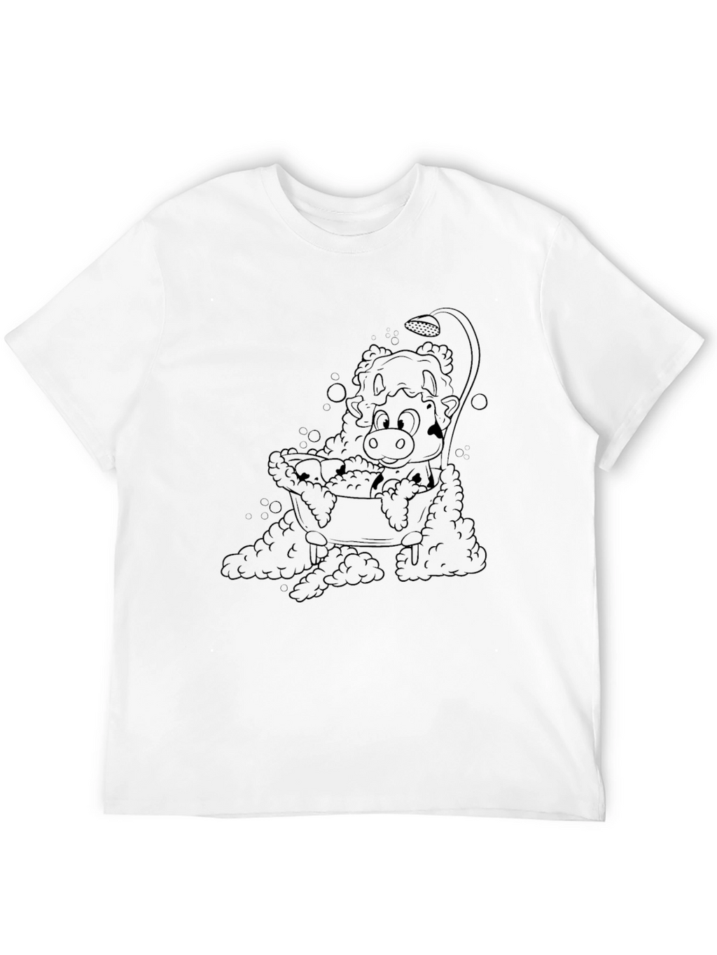 Cartoon Cow in Tub Mens Black T-Shirt