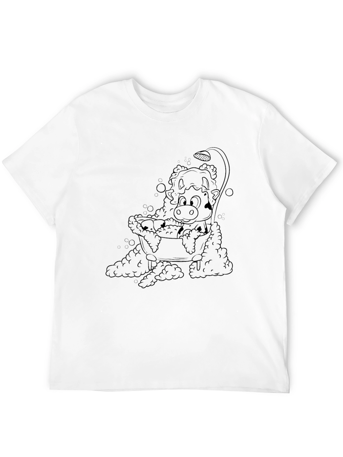 Cartoon Cow in Tub Mens Black T-Shirt