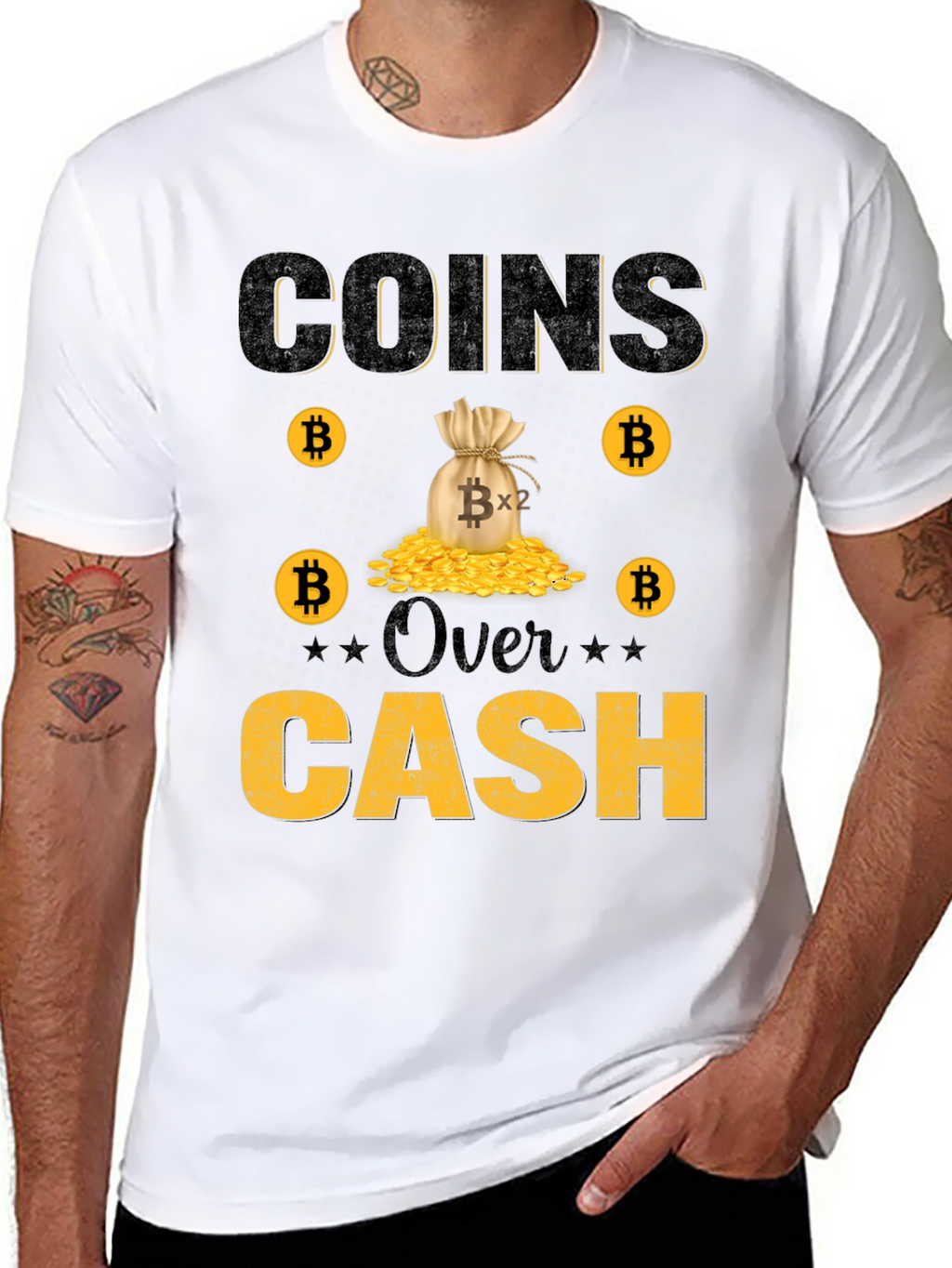 Bitcoin Coins Over Cash Graphic Tee