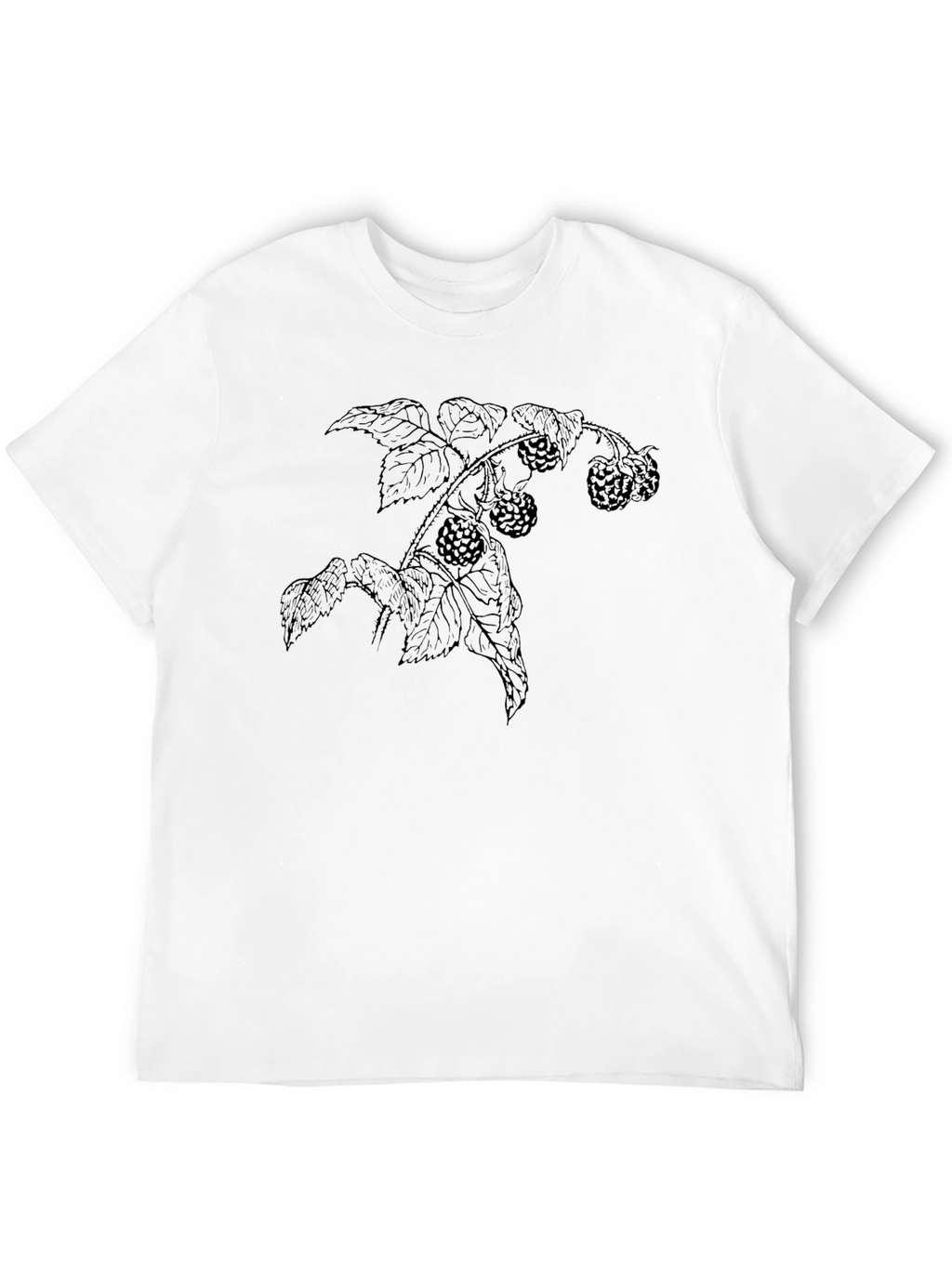 Botanical Raspberry Print Black T-Shirt