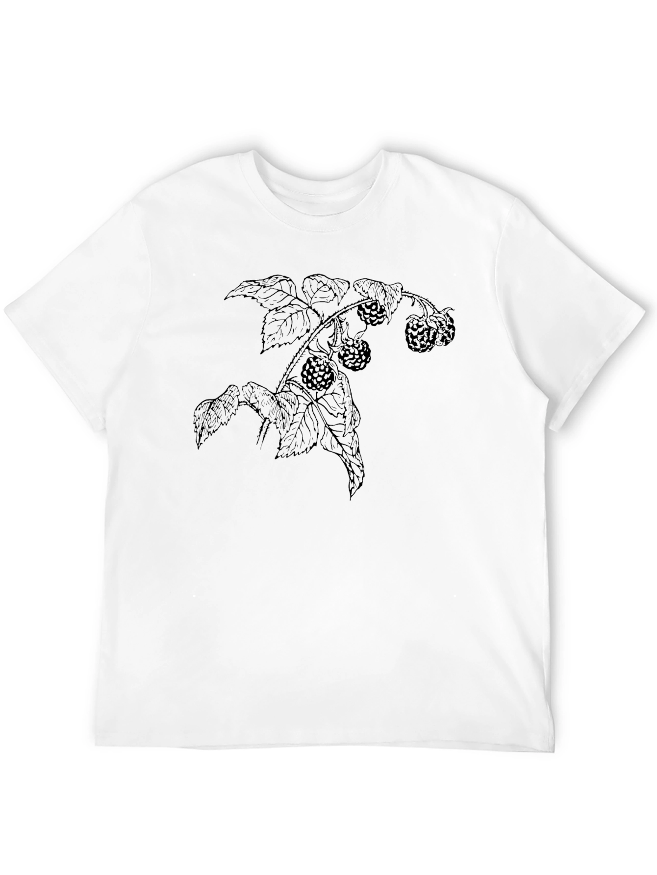 Botanical Raspberry Print Black T-Shirt