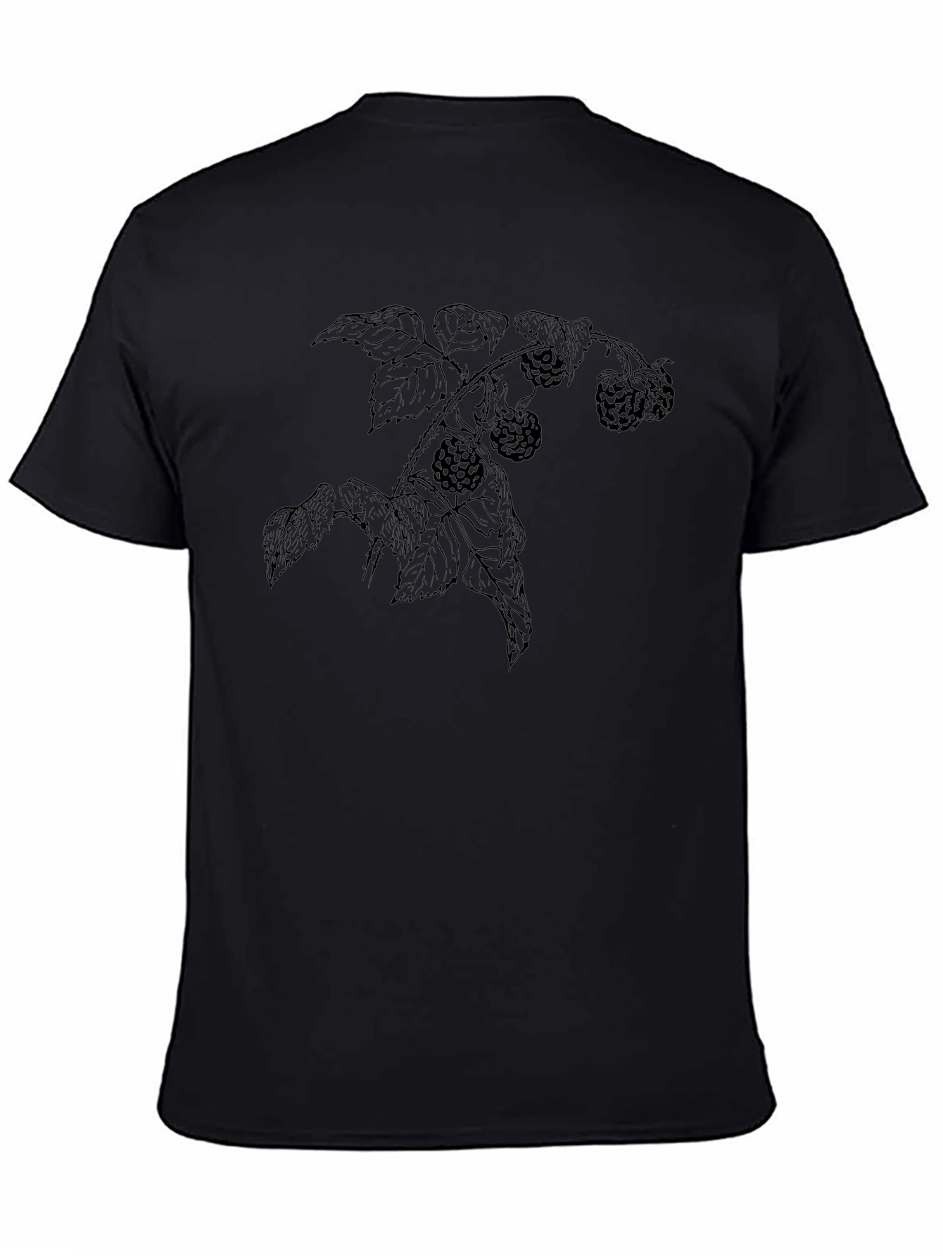 Botanical Raspberry Print Black T-Shirt