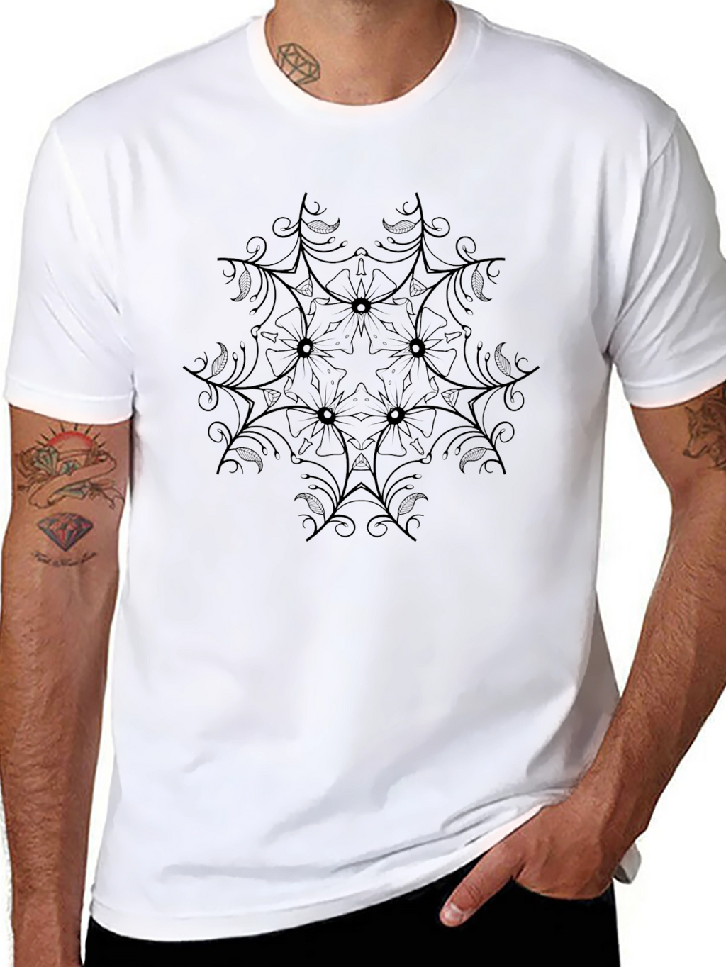 Geometric Mandala Print Crew Neck T-Shirt