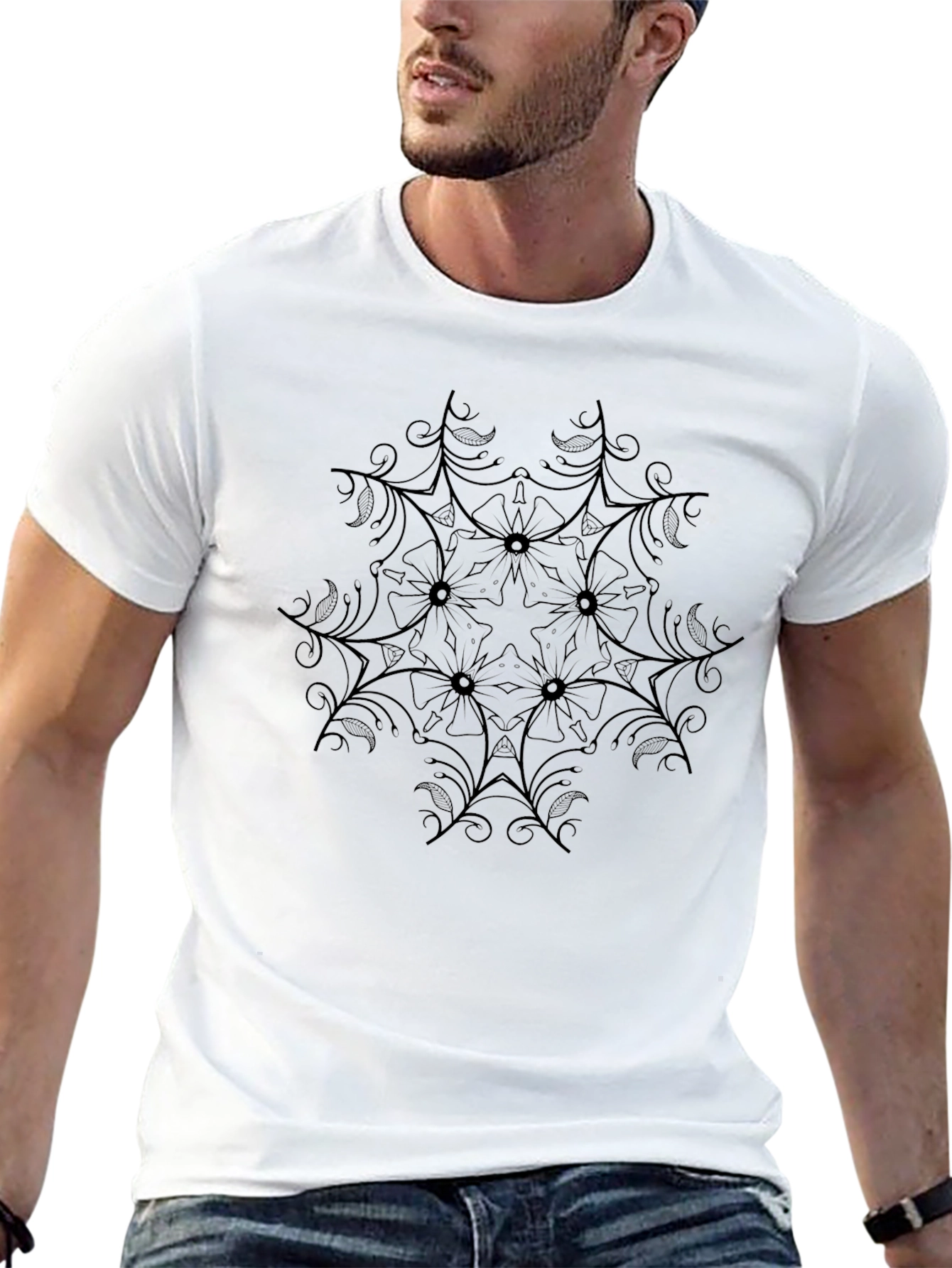 Geometric Mandala Print Crew Neck T-Shirt
