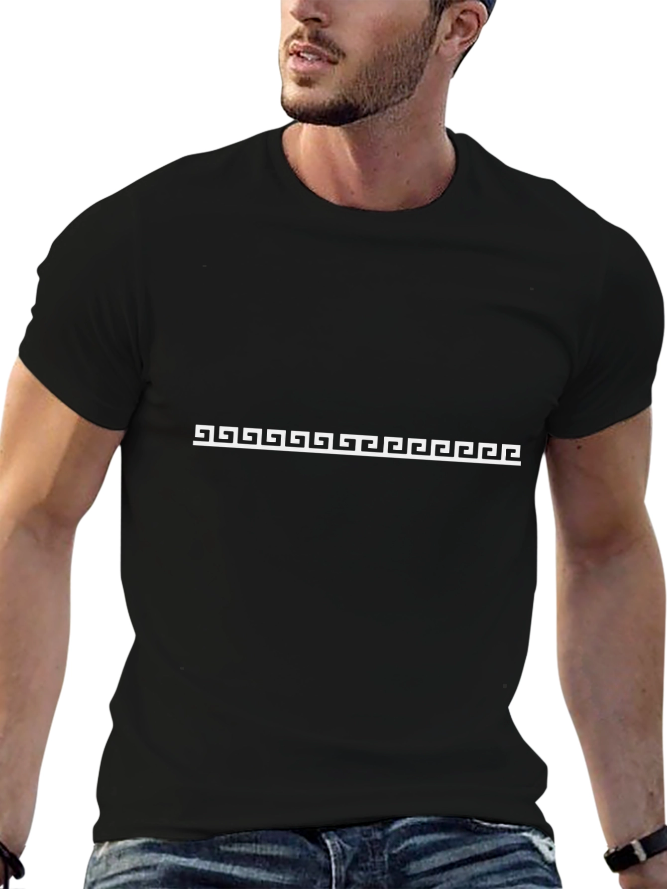 Modern Greek Key Pattern T-Shirt - Stylish Black Tee