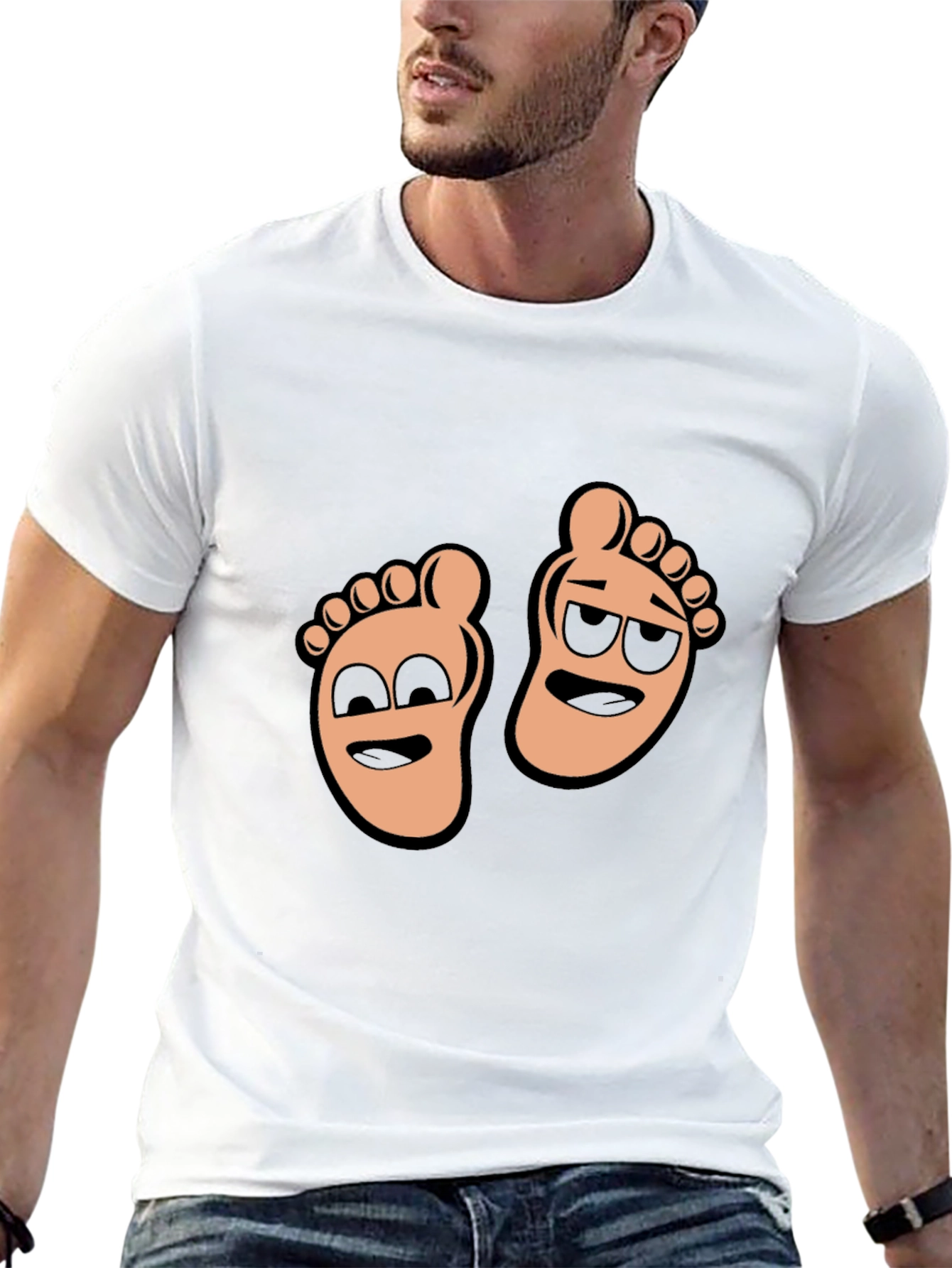 Cartoon Feet Graphic T-Shirt - Black