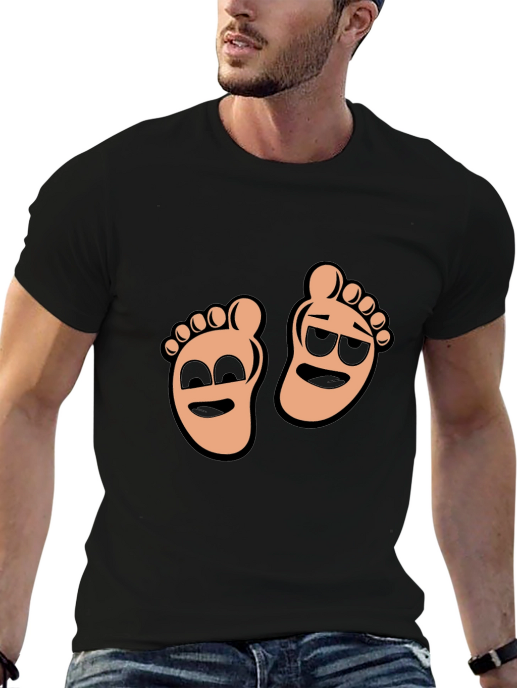 Cartoon Feet Graphic T-Shirt - Black