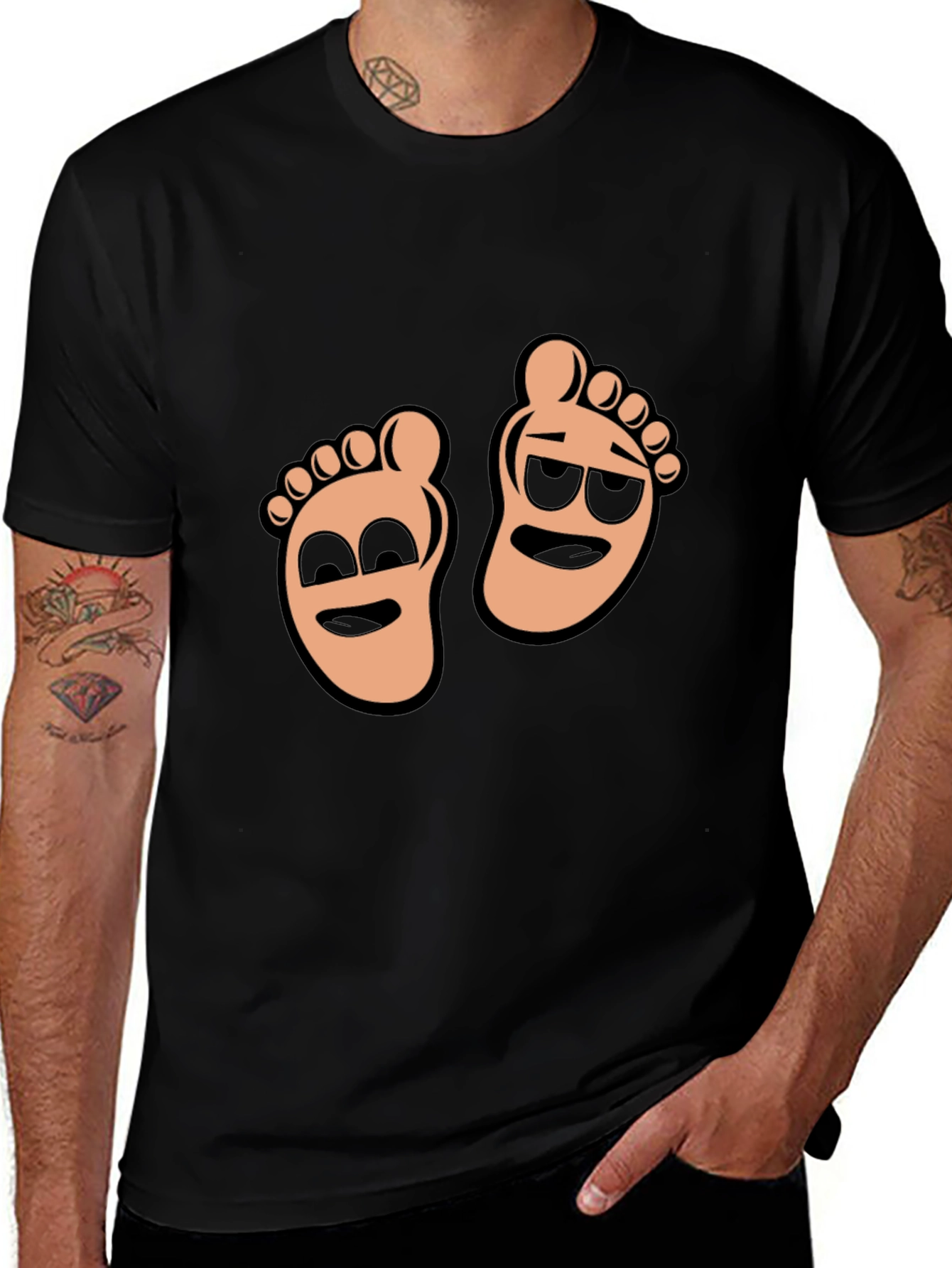 Cartoon Feet Graphic T-Shirt - Black