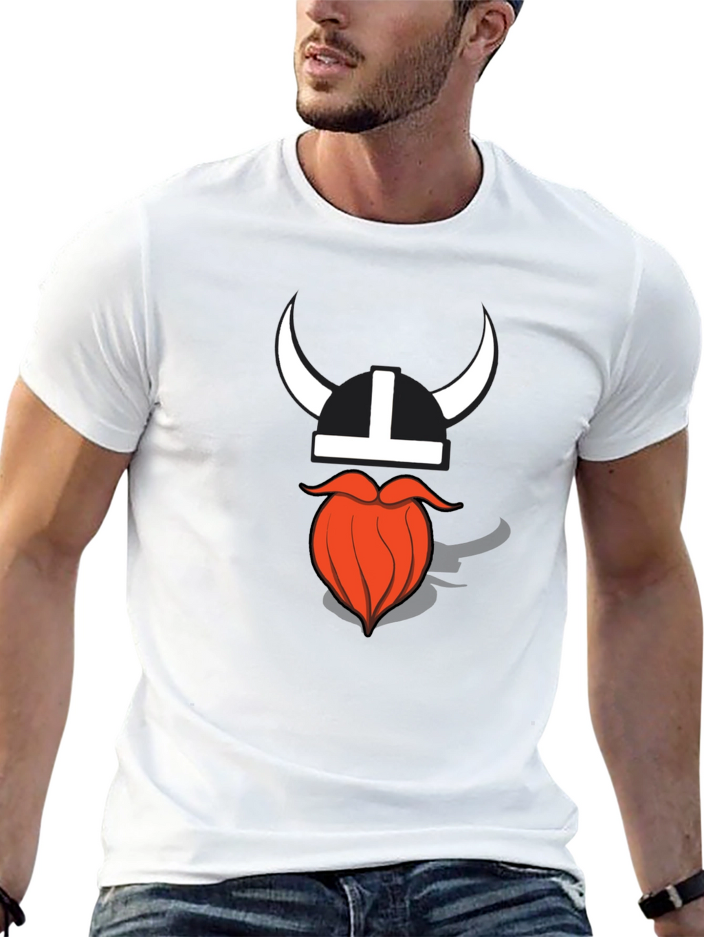 Viking Helmet & Beard Graphic T-Shirt - Black