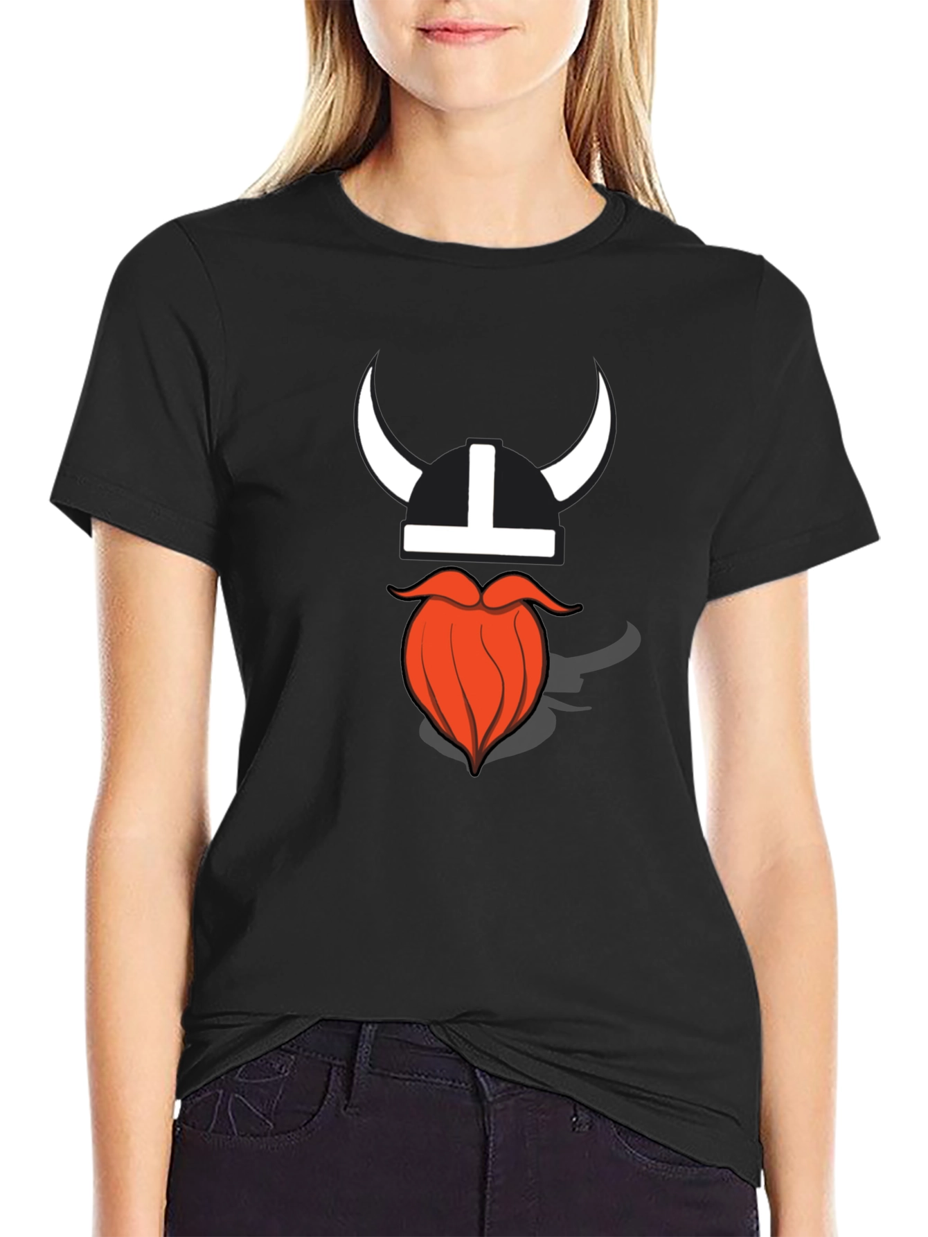 Viking Helmet & Beard Graphic T-Shirt - Black