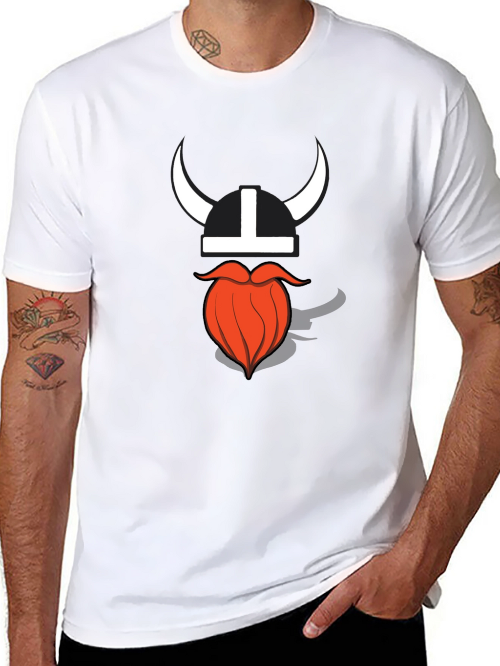 Viking Helmet & Beard Graphic T-Shirt - Black
