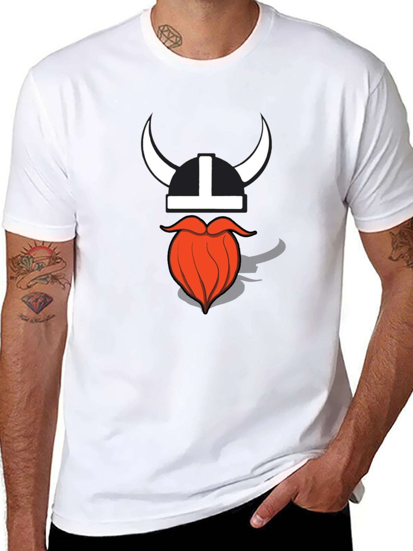 Viking Helmet & Beard Graphic T-Shirt - Black