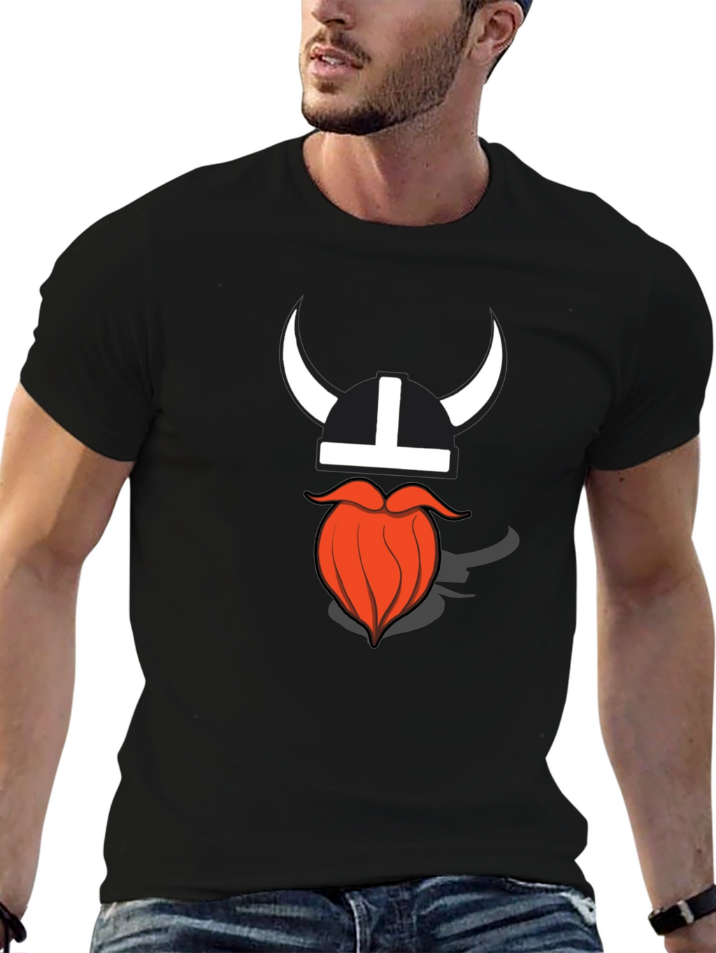 Viking Helmet & Beard Graphic T-Shirt - Black
