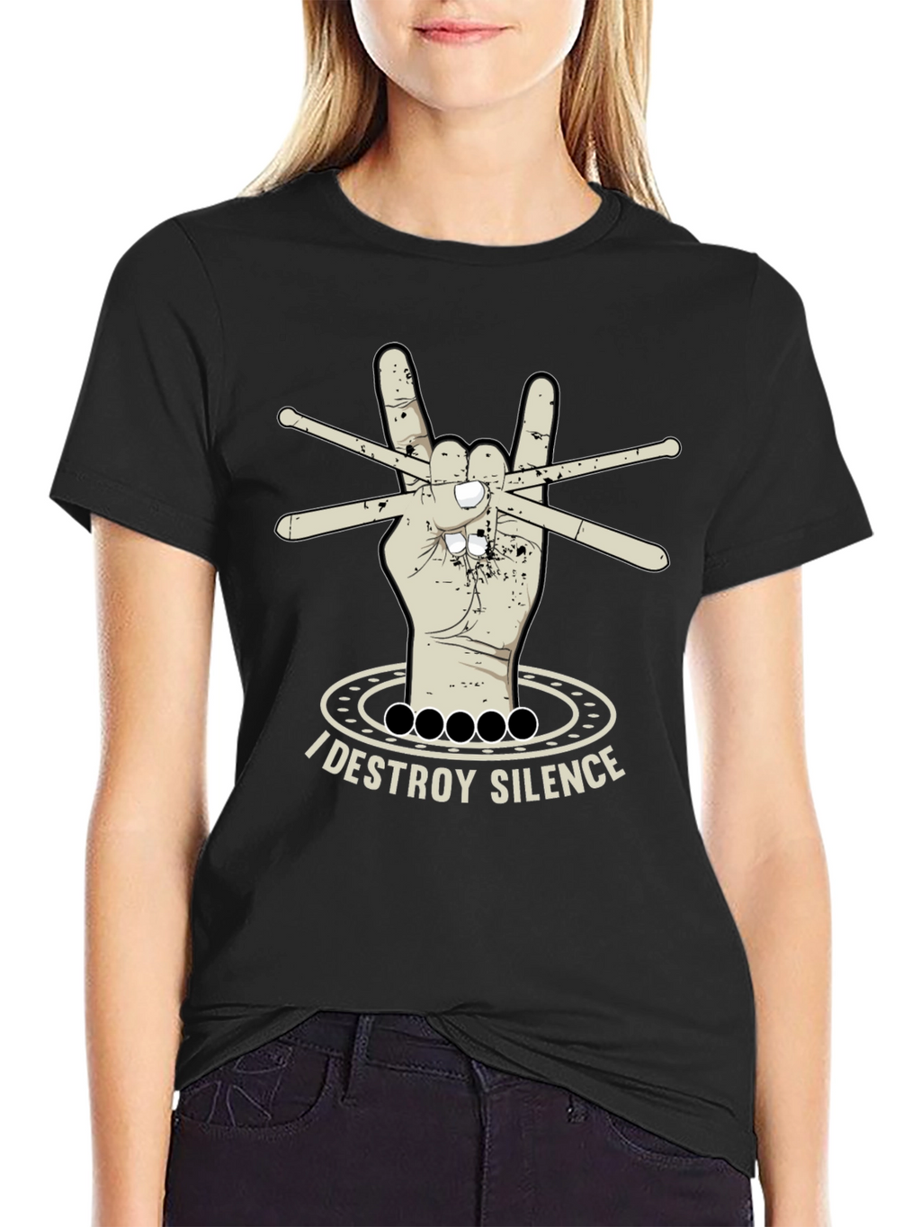 I Destroy Silence T-Shirt - Drummer Rock Hand Design