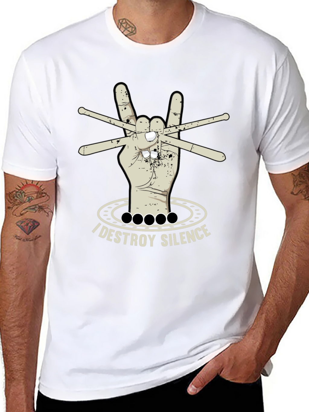 I Destroy Silence T-Shirt - Drummer Rock Hand Design