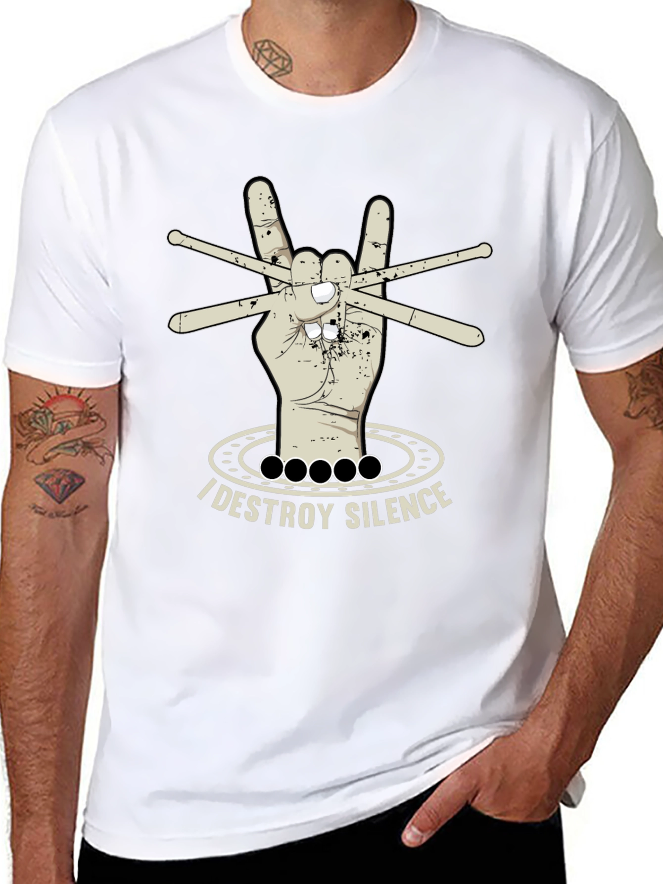 I Destroy Silence T-Shirt - Drummer Rock Hand Design